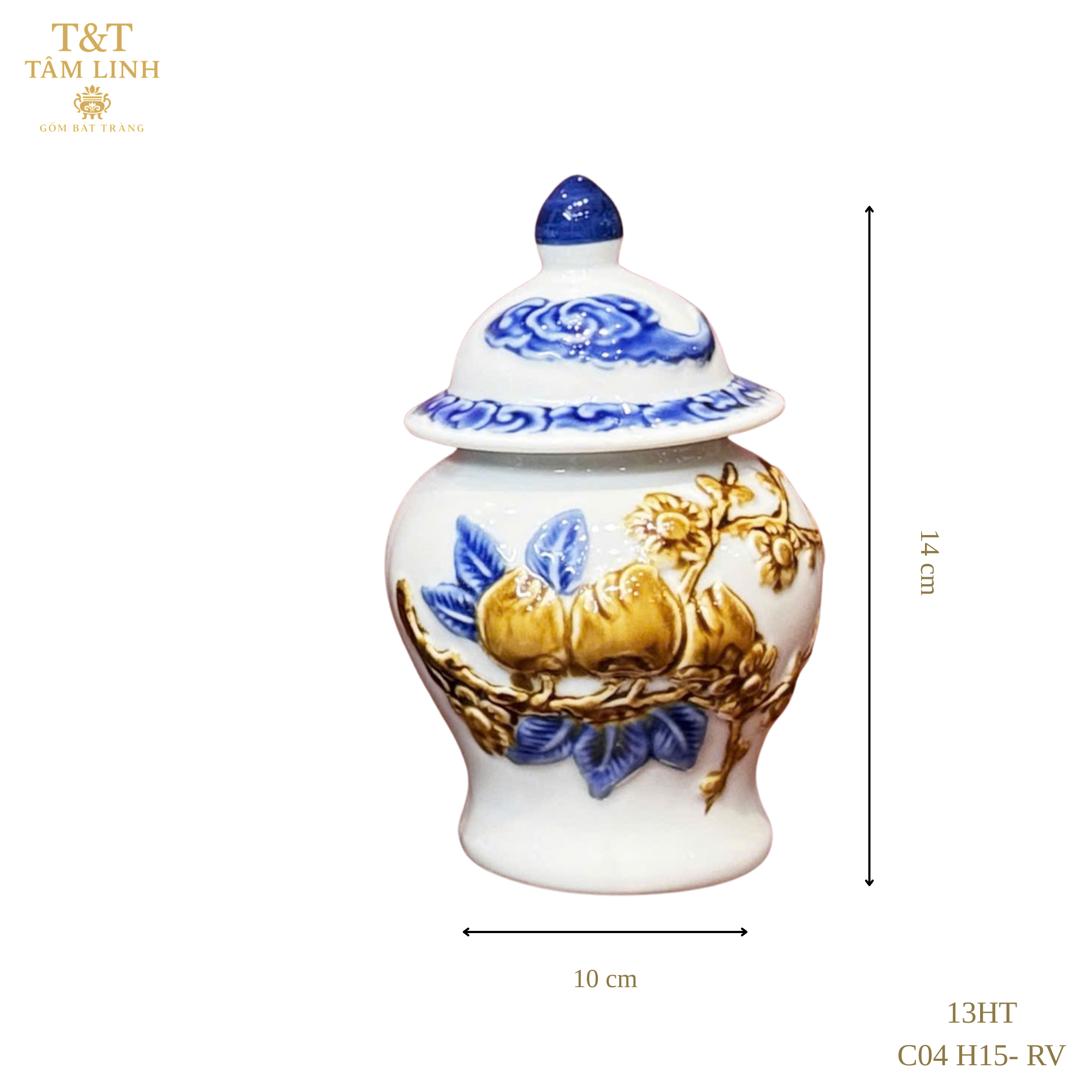 Heritage T&T Dragon Ritual Water Jar Altar Tâm An – Handcrafted Bat Trang Ceramics – 1 Pc