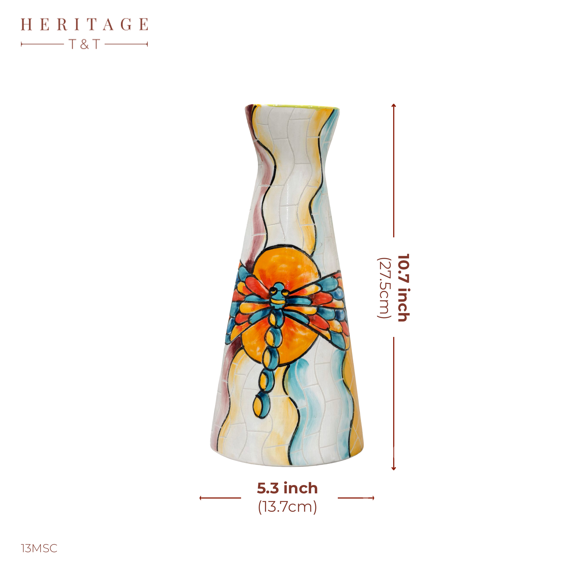 Handmade Mosaic Ceramic Vase – Dragonfly Design  – 27.5 cm (10.8 in) – Home Décor – Heritage T&T Mosaic Collection – Bat Trang Vietnam
