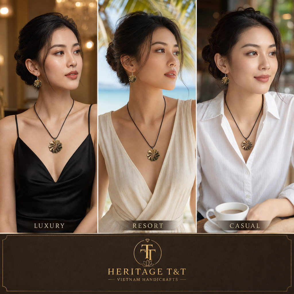 Natural Shell Statement Necklace Earrings Set – Abalone  Mother of Pearl – Heritage TT