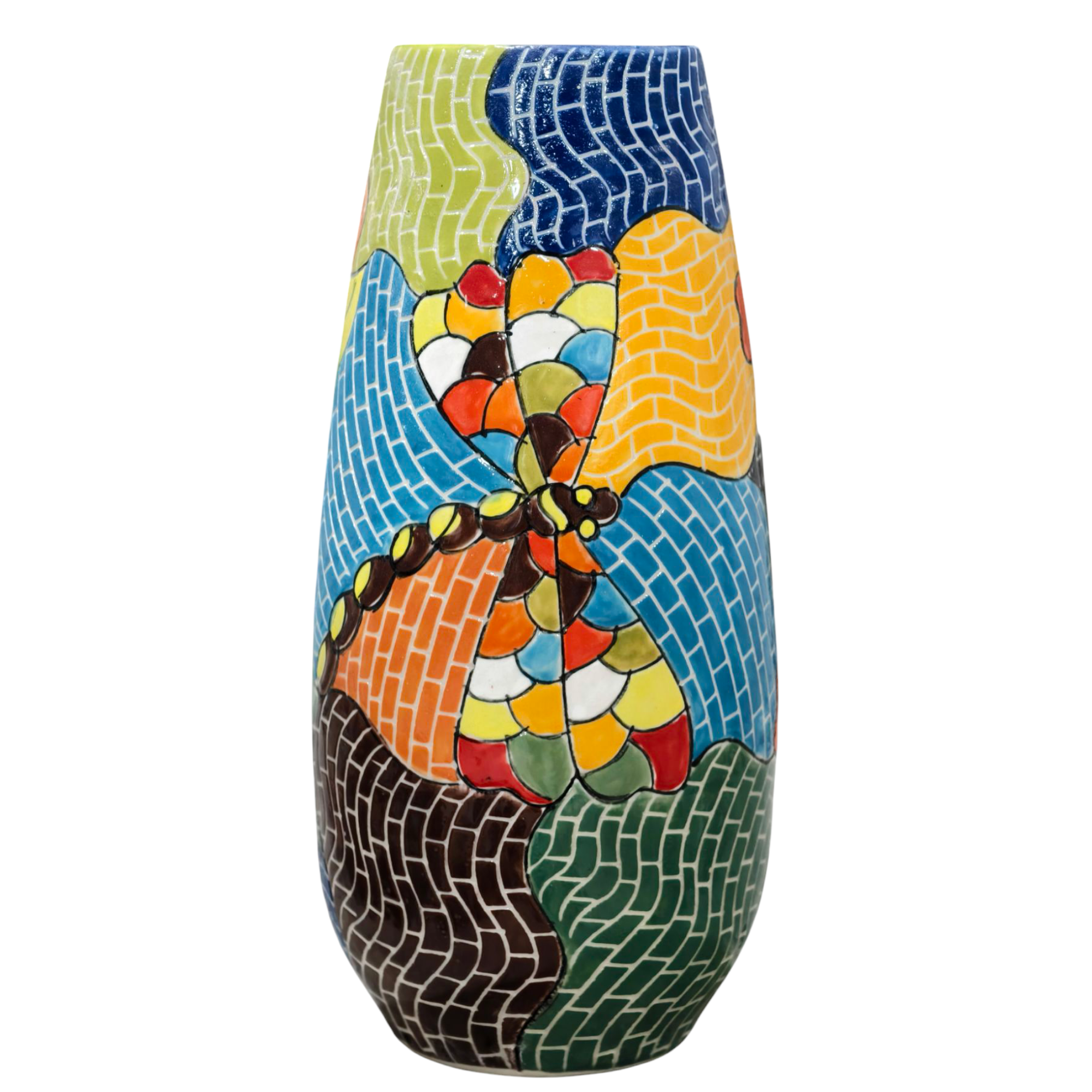 Handmade Mosaic Ceramic Vase – Dragonfly Design  – 29 cm (11.4 in) – Home Décor – Heritage T&T Mosaic Collection – Bat Trang Vietnam