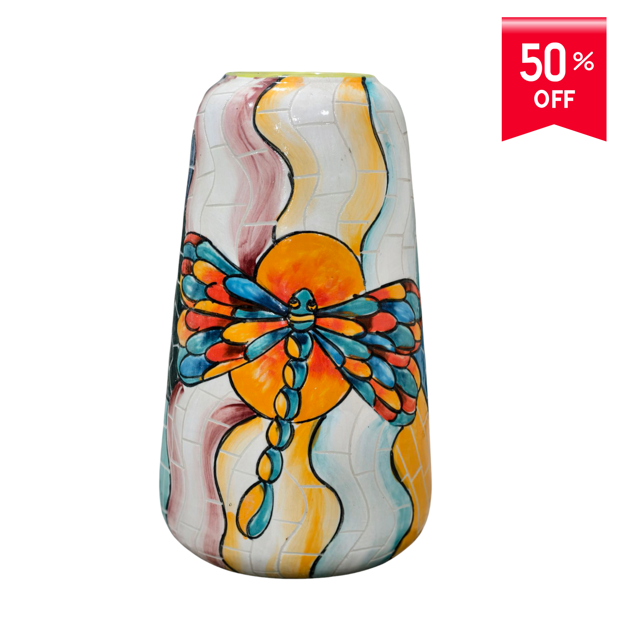 Handmade Mosaic Ceramic Vase – Dragonfly Design  – 26 cm (10.2 in) – Home Décor – Heritage T&T Mosaic Collection – Bat Trang Vietnam