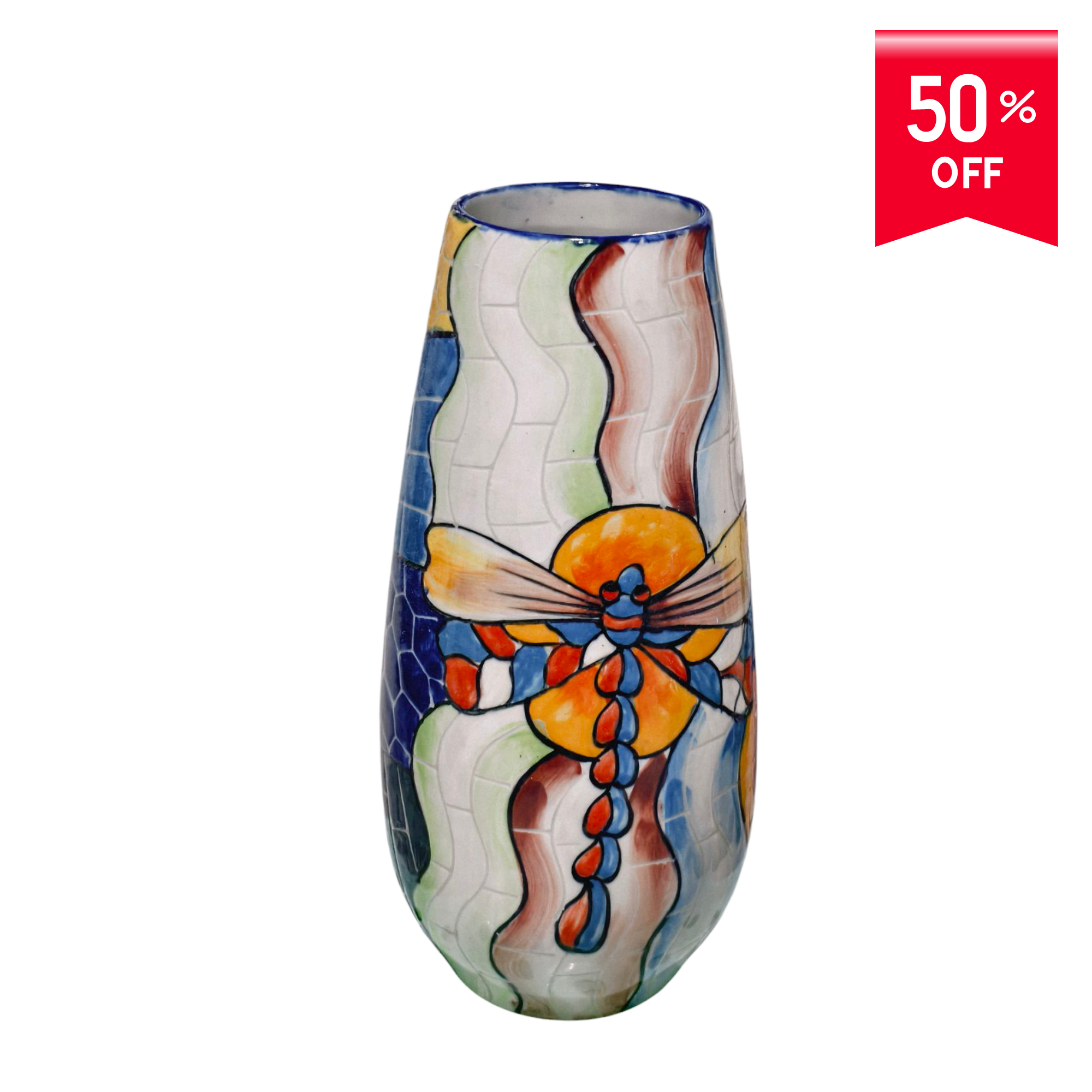 Handmade Mosaic Ceramic Vase – Dragonfly Design  – 29 cm (11.4 in) – Home Décor – Heritage T&T Mosaic Collection – Bat Trang Vietnam