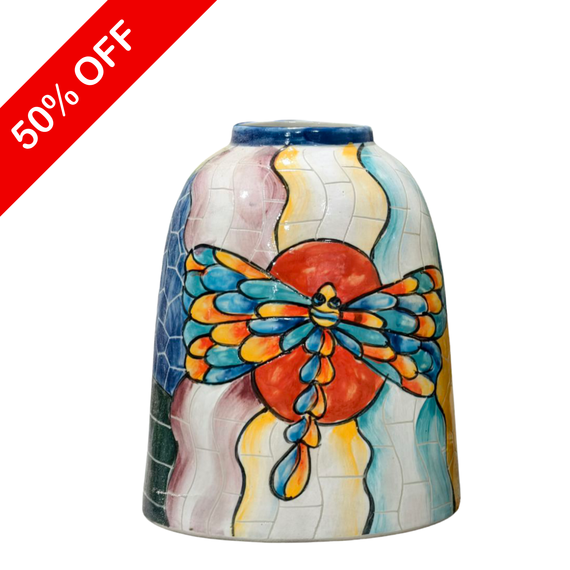 Handmade Mosaic Ceramic Vase – Dragonfly Design  – 20 cm (7.9 in) – Home Décor – Heritage T&T Mosaic Collection – Bat Trang Vietnam