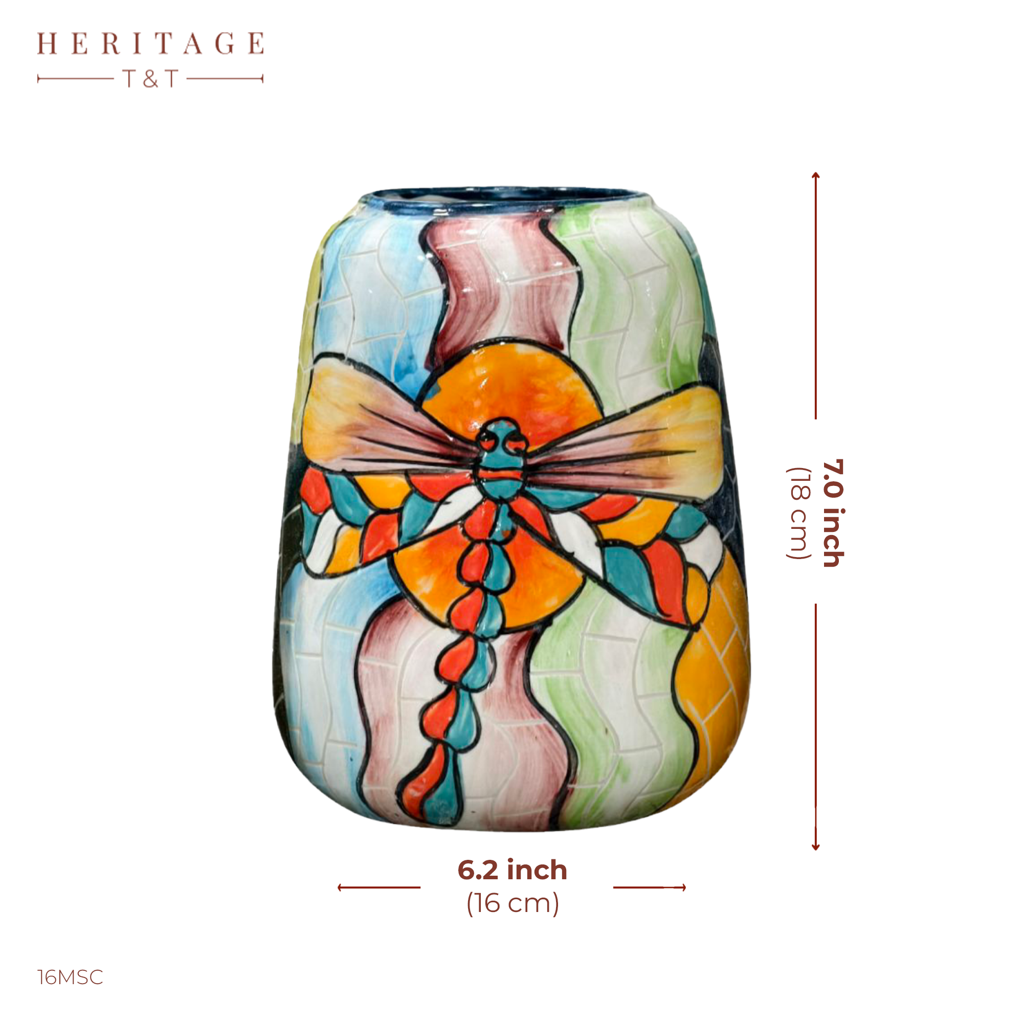 Handmade Mosaic Ceramic Vase – Dragonfly Design  – 18 cm (7.1 in) – Home Décor – Heritage T&T Mosaic Collection – Bat Trang Vietnam