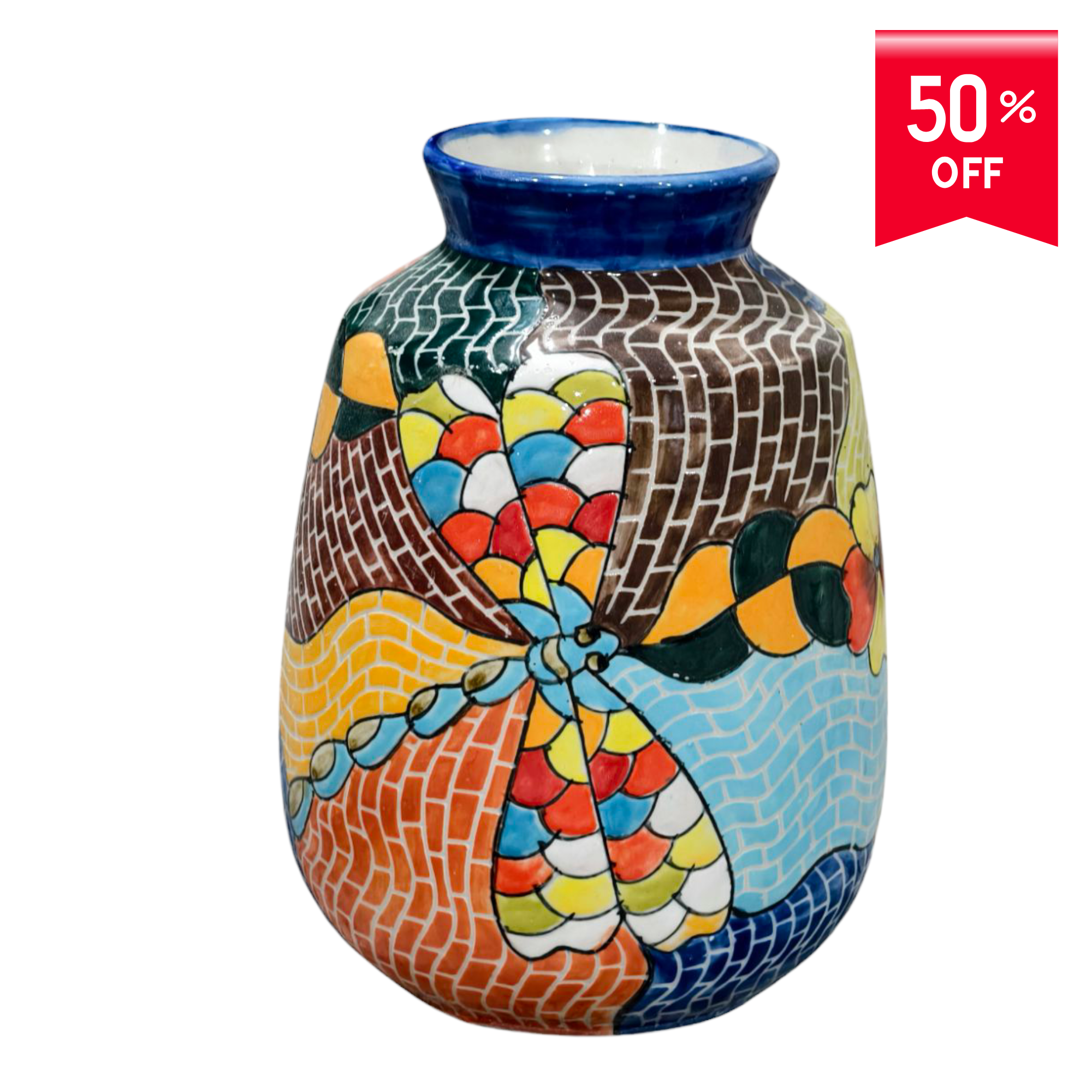 Handmade Mosaic Ceramic Vase – Dragonfly Design  – 22 cm (8.7 in) – Home Décor – Heritage T&T Mosaic Collection – Bat Trang Vietnam