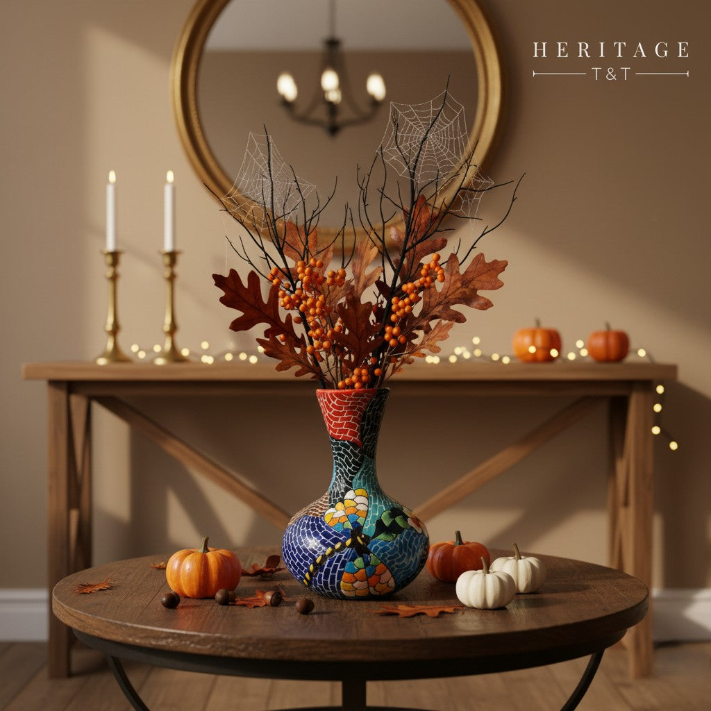Handmade Mosaic Ceramic Vase – Dragonfly Design  – 28 cm (11 in) – Home Décor – Heritage T&T Mosaic Collection – Bat Trang Vietnam