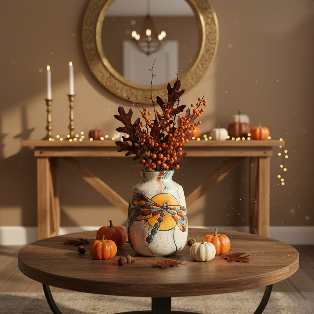 Handmade Mosaic Ceramic Vase – Dragonfly Design  – 22 cm (8.7 in) – Home Décor – Heritage T&T Mosaic Collection – Bat Trang Vietnam