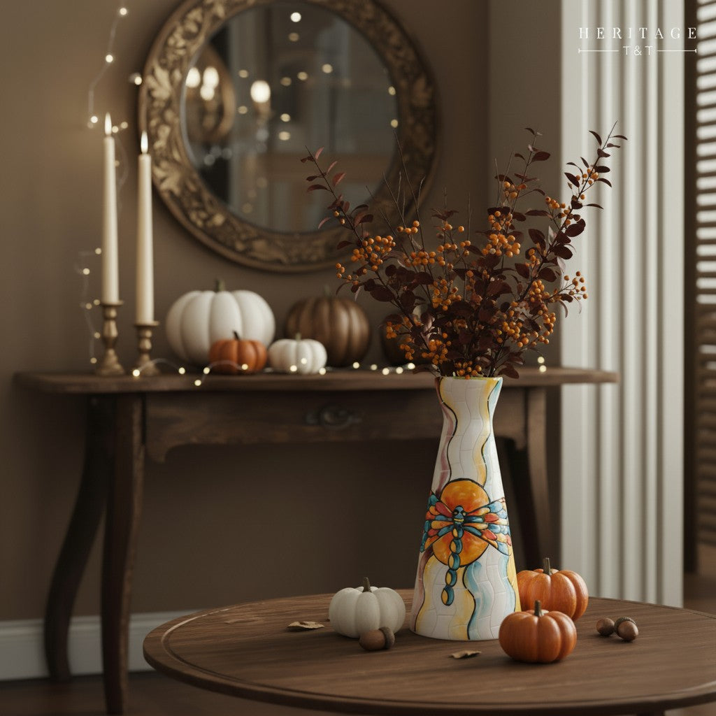 Handmade Mosaic Ceramic Vase – Dragonfly Design  – 27.5 cm (10.8 in) – Home Décor – Heritage T&T Mosaic Collection – Bat Trang Vietnam