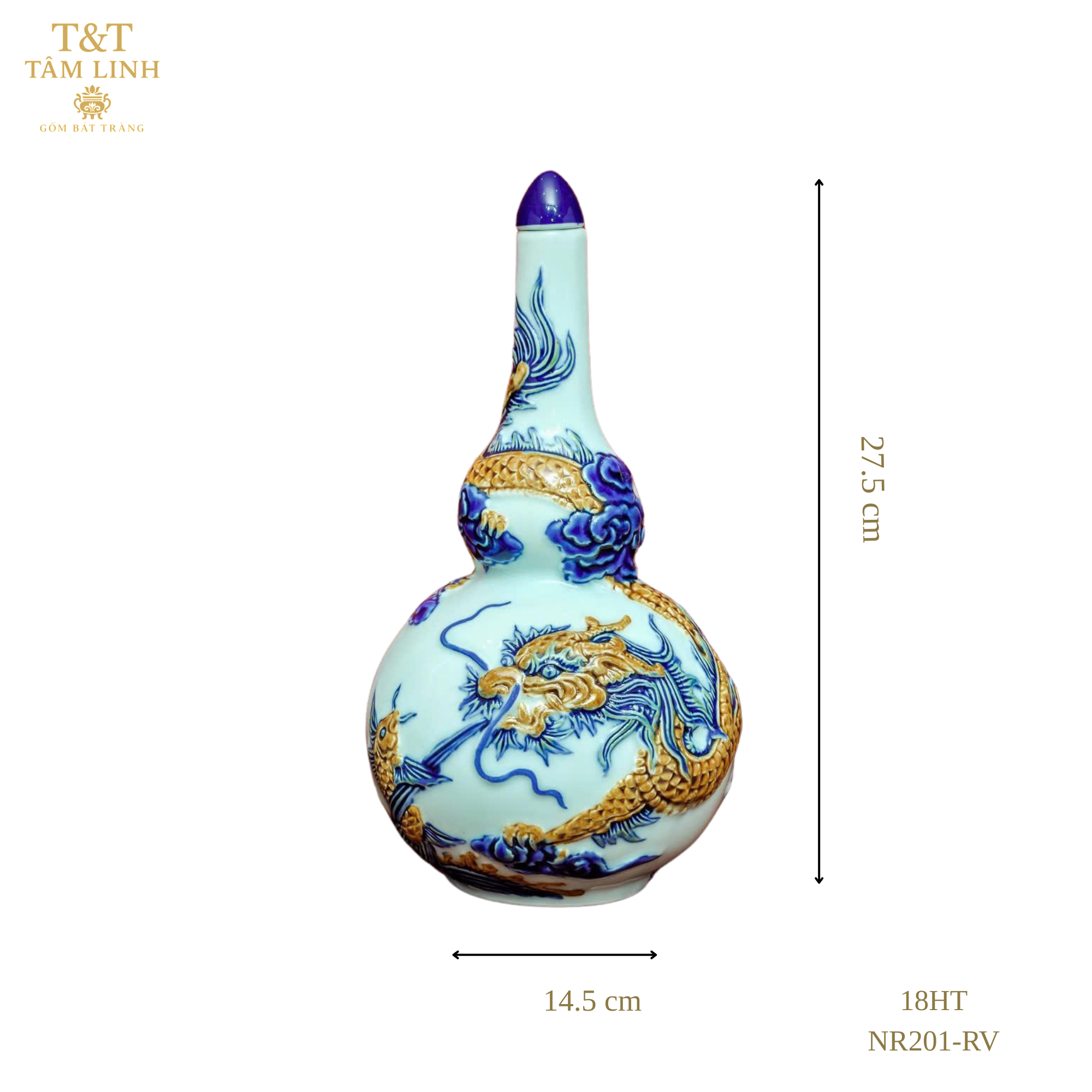 Heritage T&T Double Gourd Wine Vessel Altar Tâm An – 1 Pc – Bat Trang Handmade Vietnam