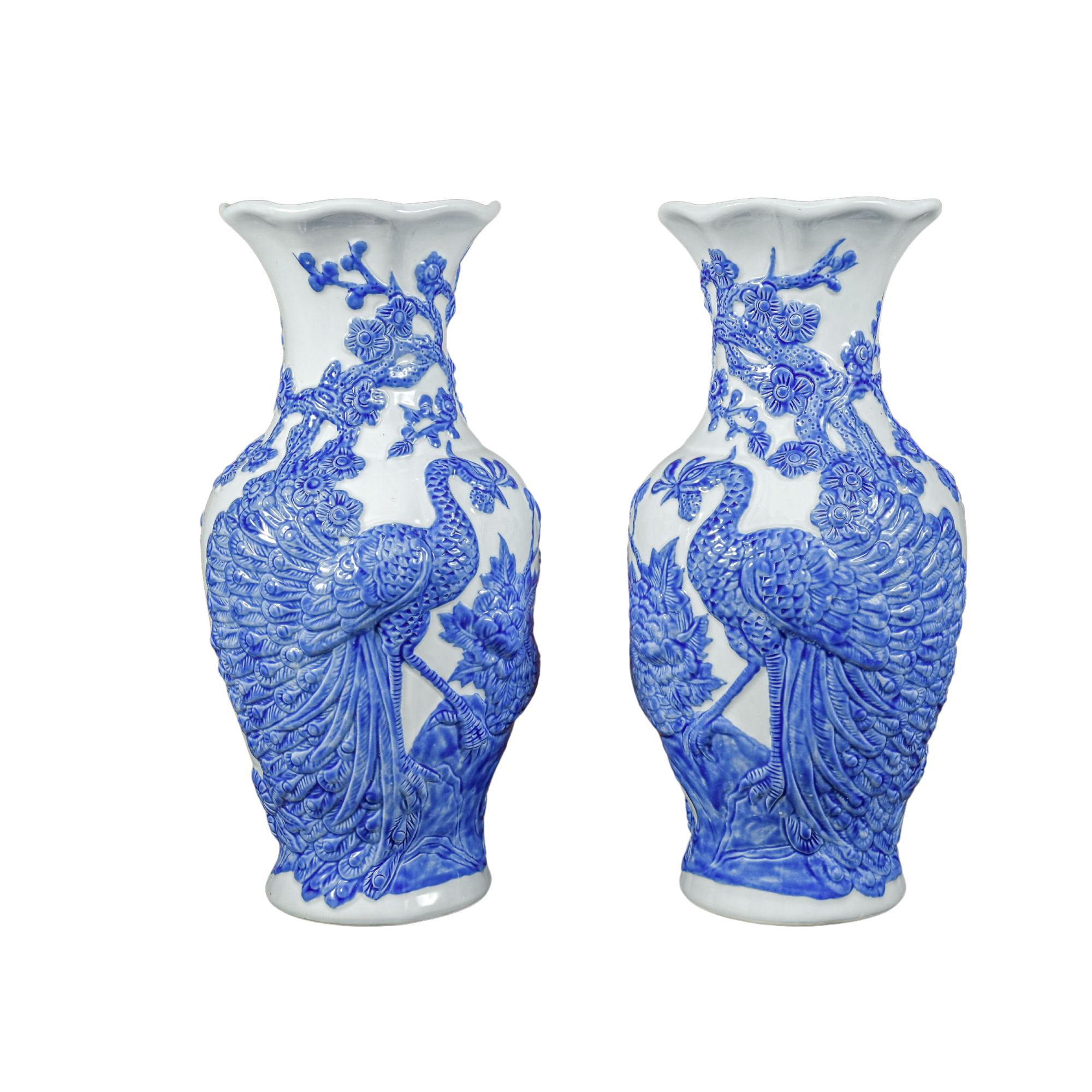 Heritage T&T Peach Flower Vase Altar Tâm An  – 1 Pair – Bat Trang Handmade Vietnam