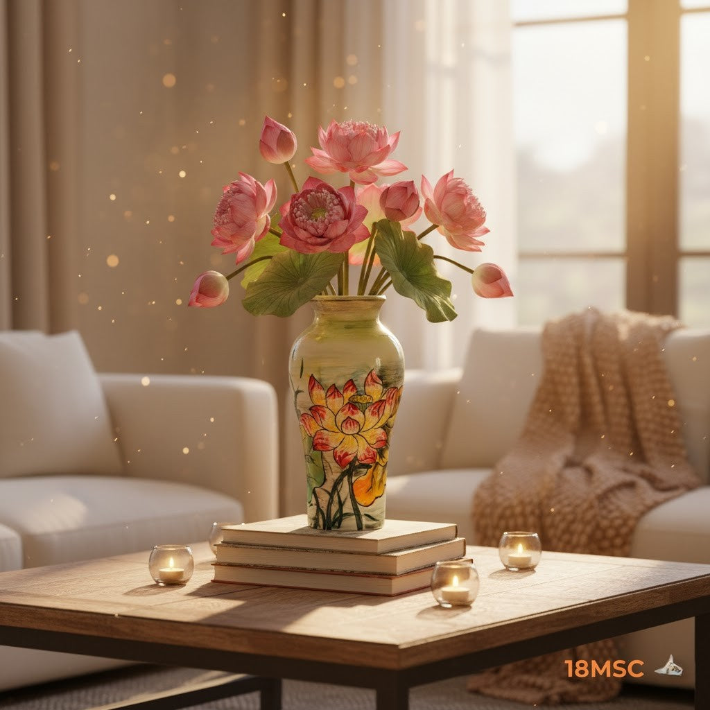 Handmade Mosaic Ceramic Vase – Lotus Design  – 28 cm (11 in) – Home Décor – Heritage T&T Mosaic Collection – Bat Trang Vietnam