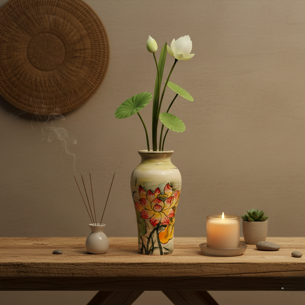 Handmade Mosaic Ceramic Vase – Lotus Design  – 26.5 cm (10.4 in) – Home Décor – Heritage T&T Mosaic Collection – Bat Trang Vietnam