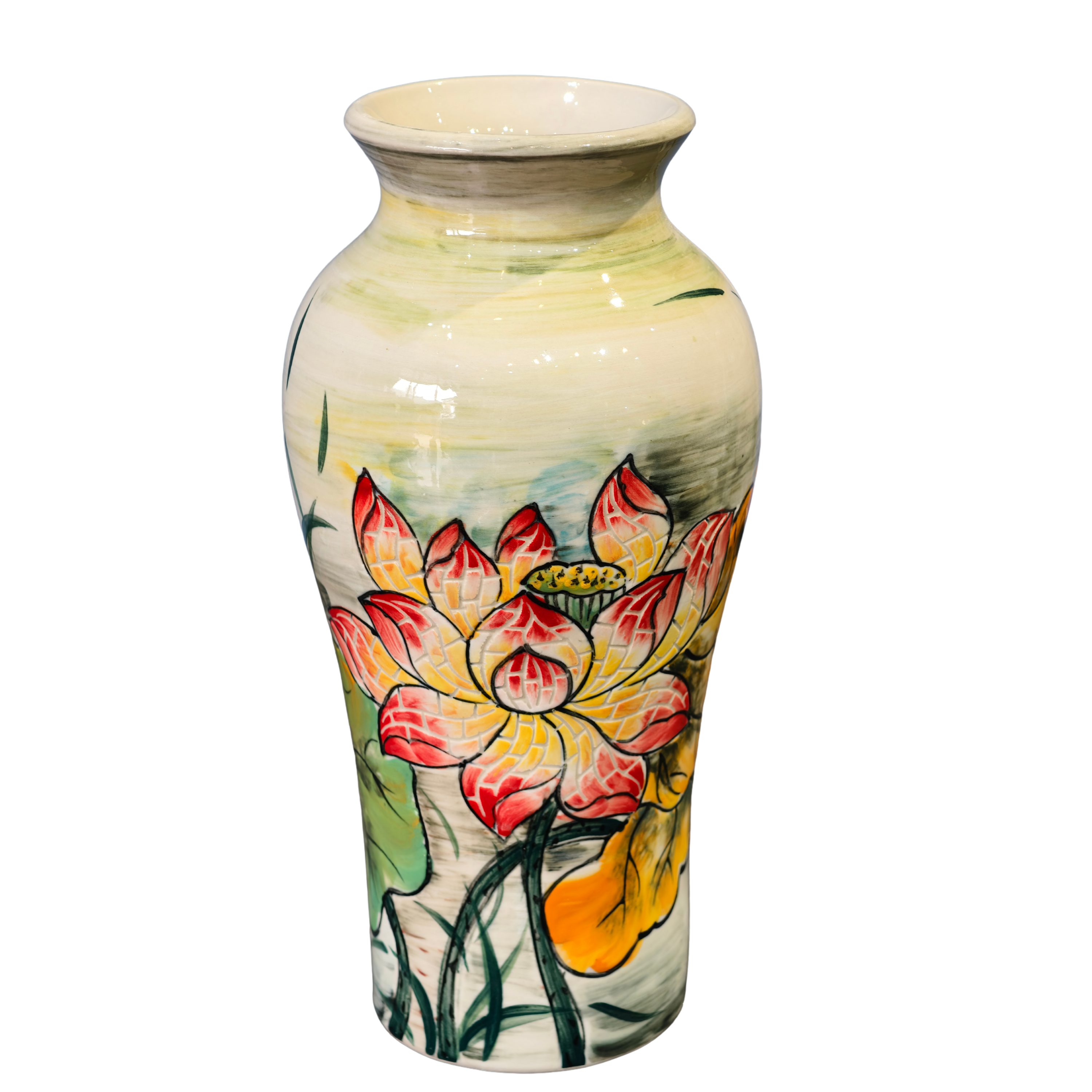 Handmade Mosaic Ceramic Vase – Lotus Design  – 28 cm (11 in) – Home Décor – Heritage T&T Mosaic Collection – Bat Trang Vietnam