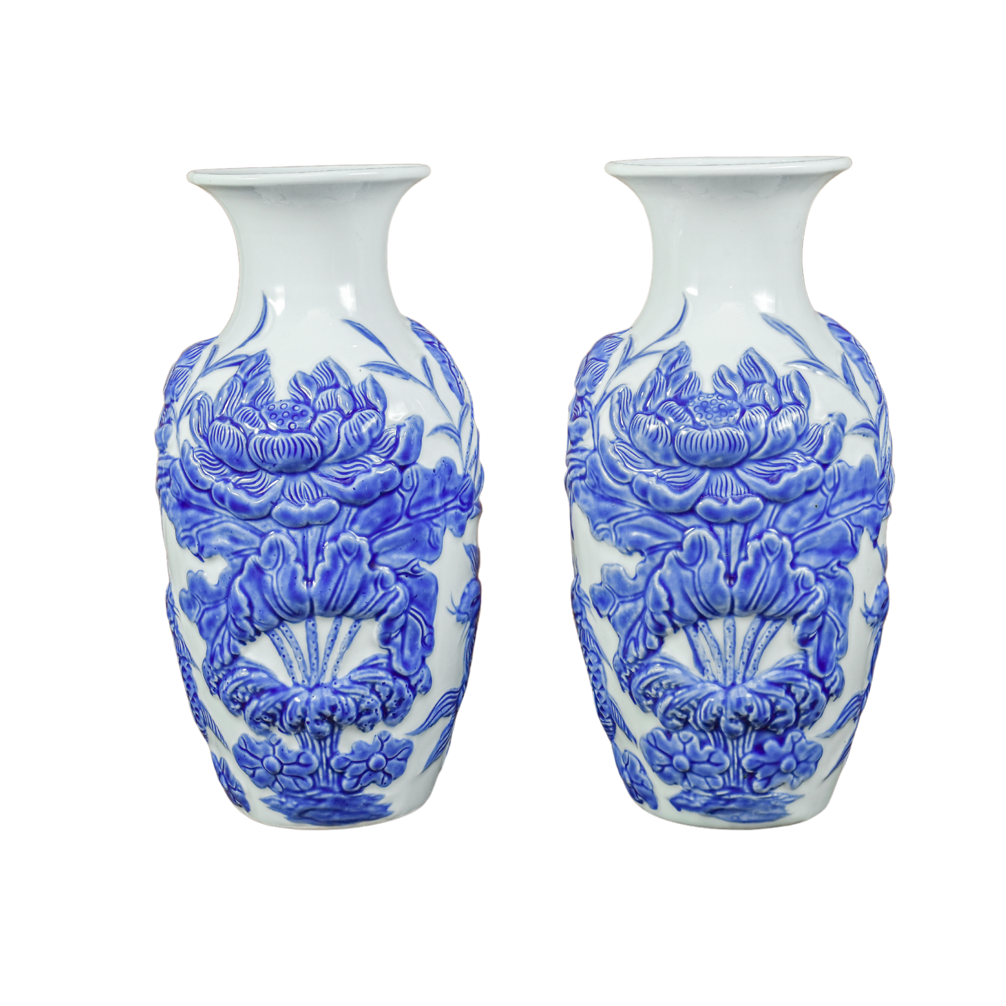 Heritage T&T Lotus Flower Vase Altar Tâm An  – 1 Pair – Bat Trang Handmade Vietnam