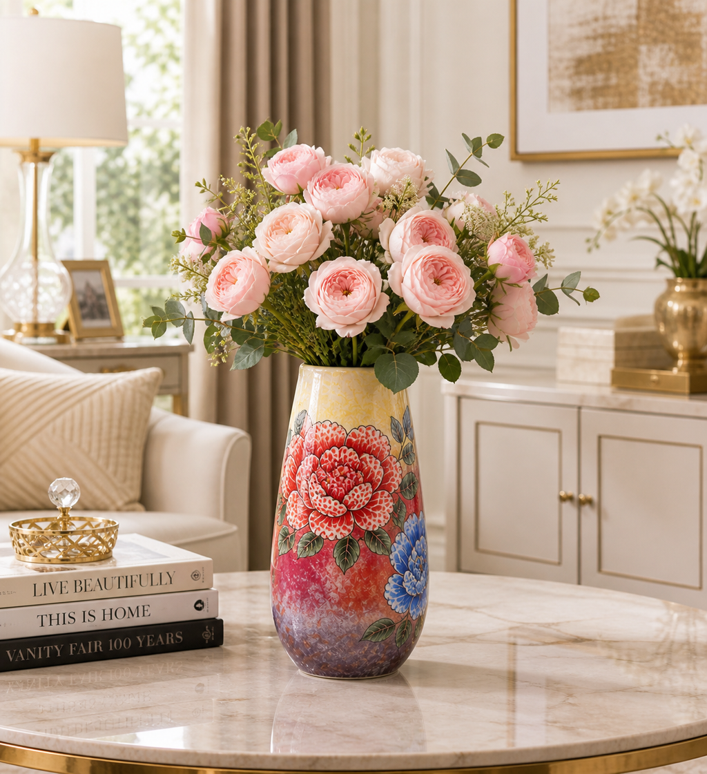 Handmade Mosaic Ceramic Vase – Flower Design  – 36.5 cm (14.4 in) – Home Décor – Heritage T&T Mosaic Collection – Bat Trang Vietnam