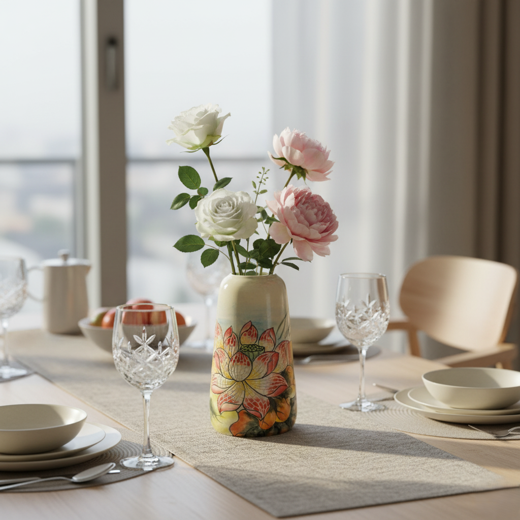 Handmade Mosaic Ceramic Vase – Lotus Design  – 26 cm (10.2 in) – Home Décor – Heritage T&T Mosaic Collection – Bat Trang Vietnam