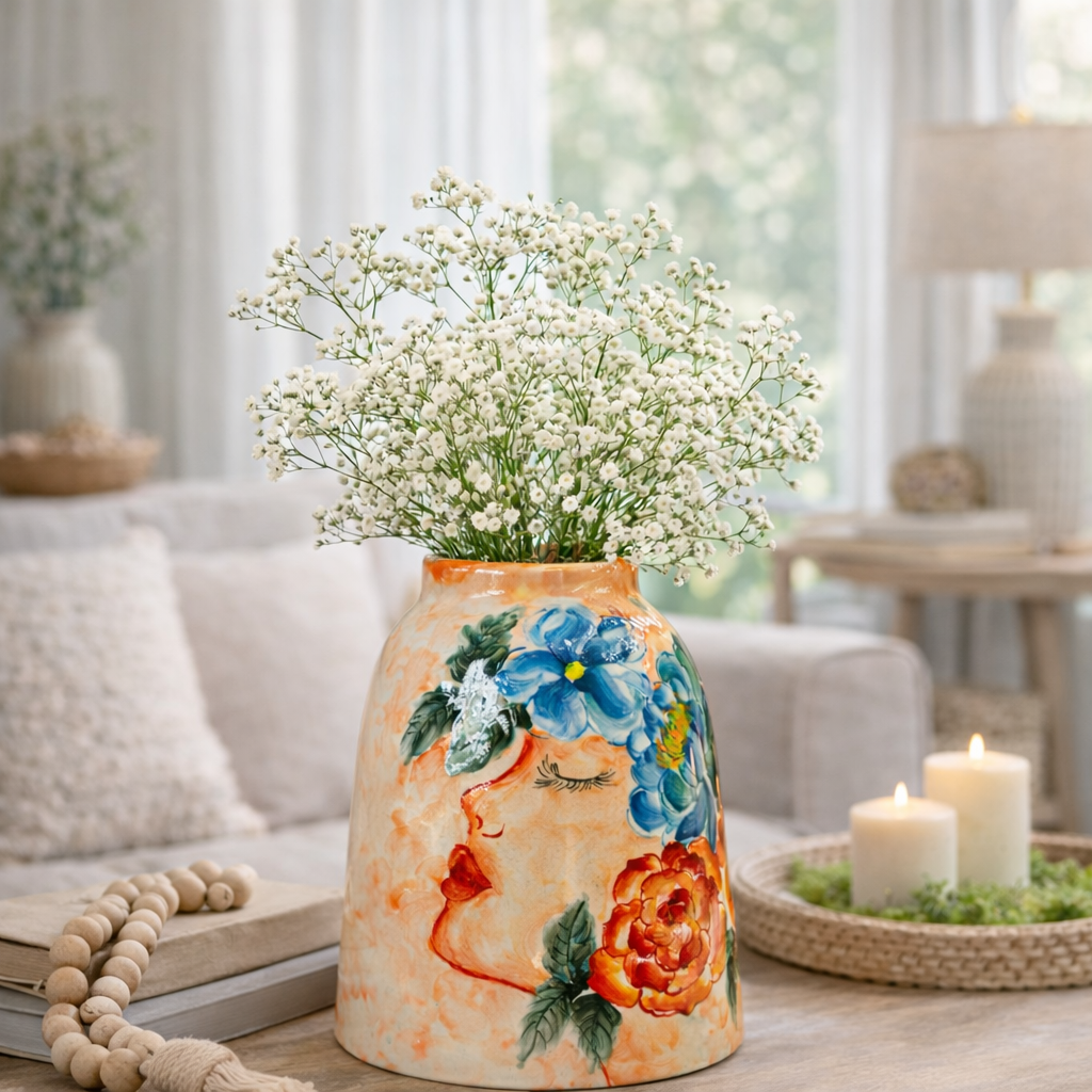 Handmade Ceramic Vase 26 cm – Decorative Floral Vase – Bat Trang Pottery – Hand Painted Art Vase – Home Decor – HERITAGE T&T