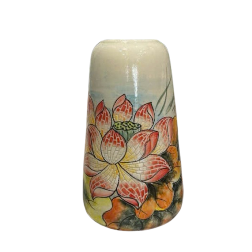 Handmade Mosaic Ceramic Vase – Lotus Design  – 26 cm (10.2 in) – Home Décor – Heritage T&T Mosaic Collection – Bat Trang Vietnam
