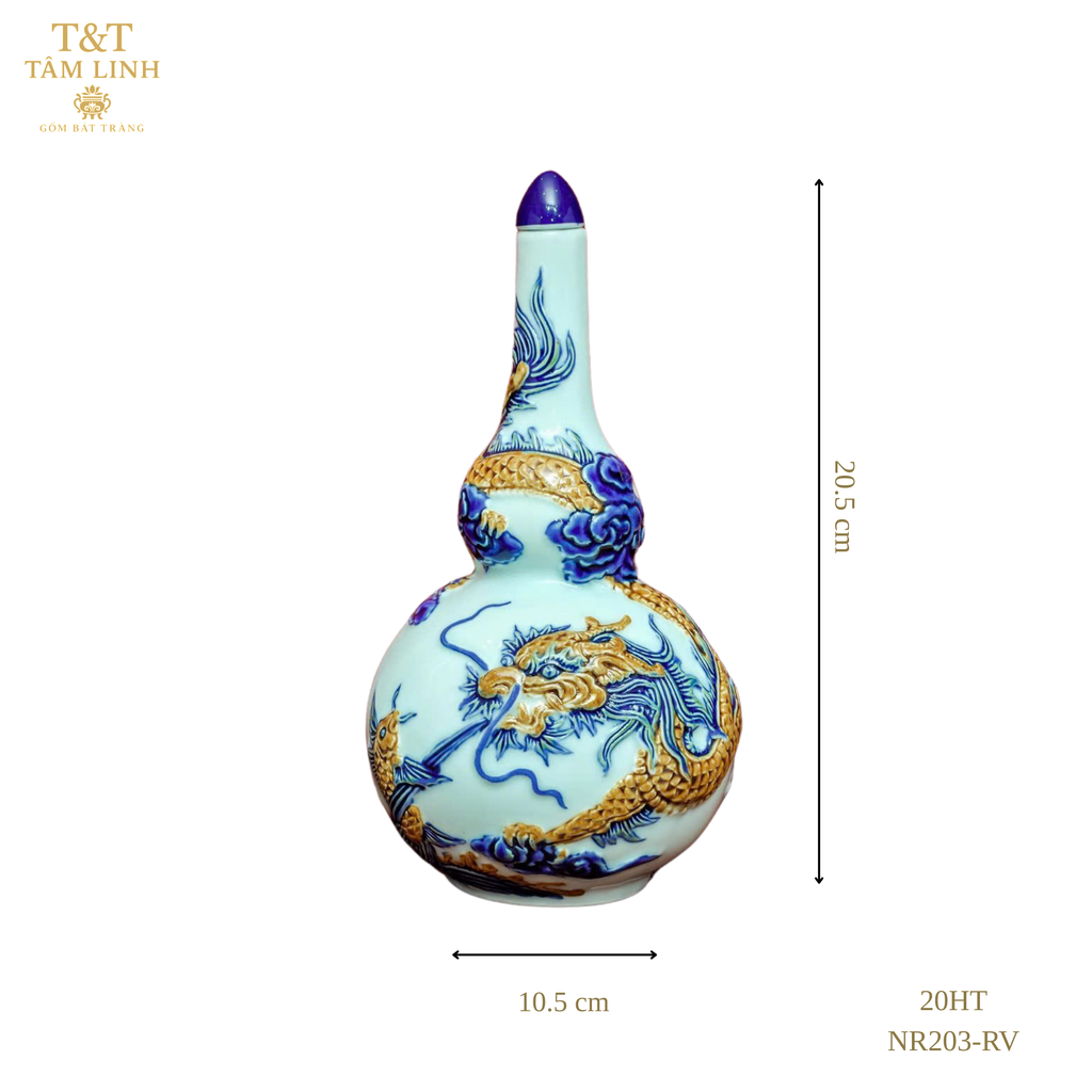 Heritage T&T Double Gourd Wine Vessel Altar Tâm An – 1 Pc – Bat Trang Handmade Vietnam