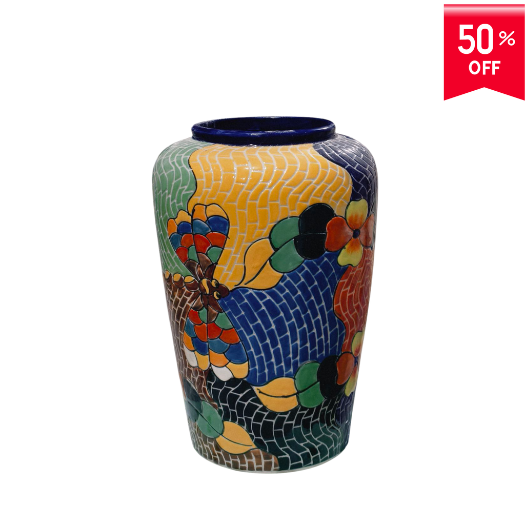 Handmade Mosaic Ceramic Vase – Dragonfly Design  – 28 cm (11 in) – Home Décor – Heritage T&T Mosaic Collection – Bat Trang Vietnam