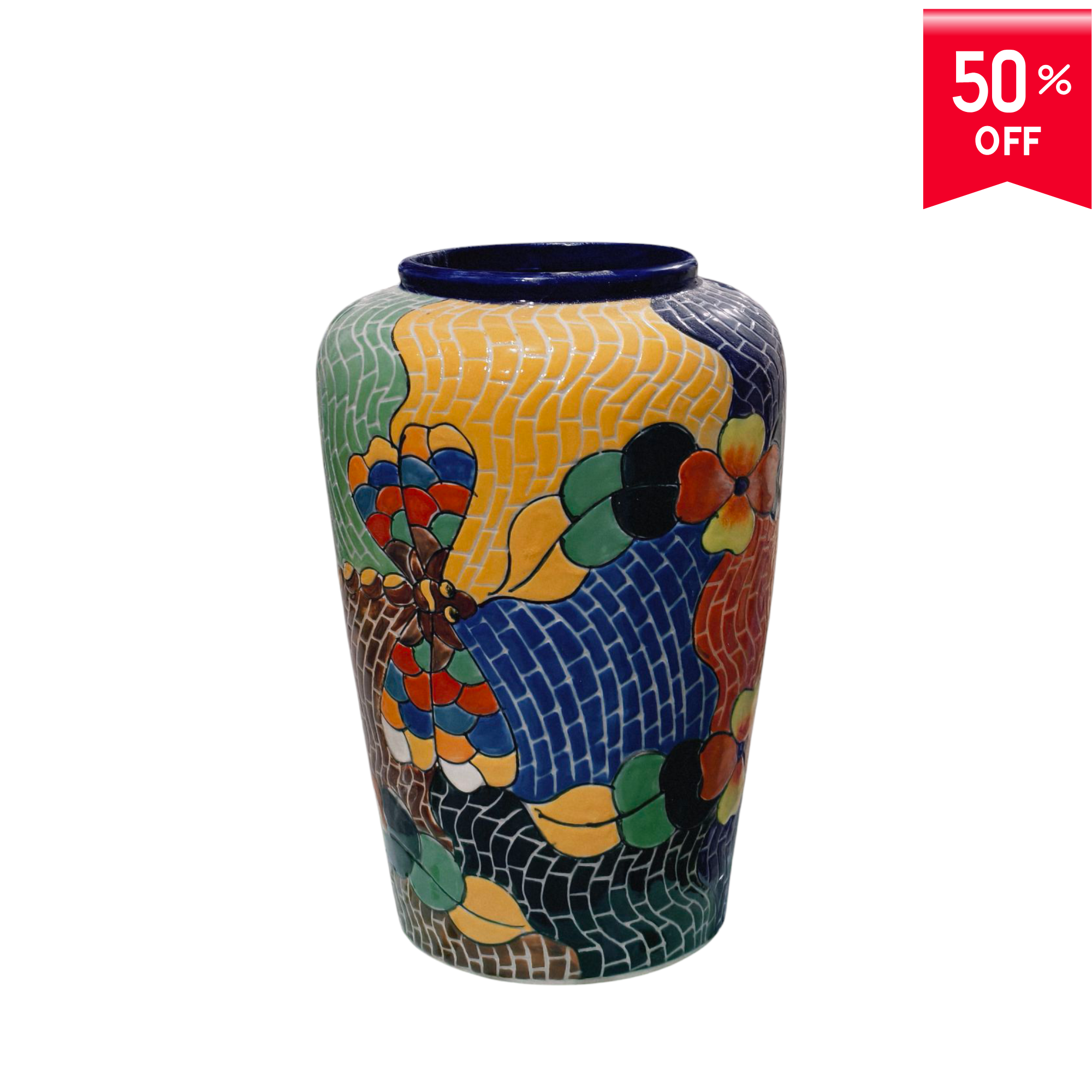 Handmade Mosaic Ceramic Vase – Dragonfly Design  – 28 cm (11 in) – Home Décor – Heritage T&T Mosaic Collection – Bat Trang Vietnam