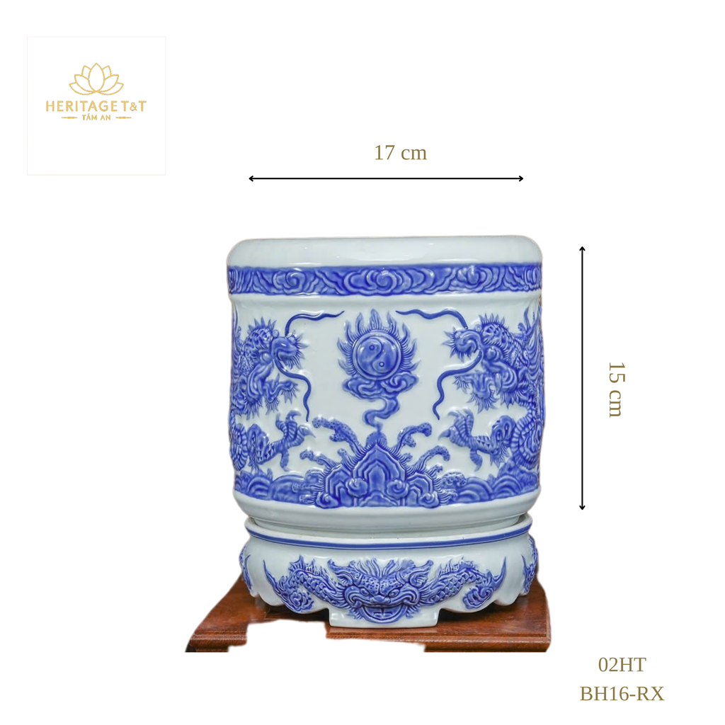 Heritage T&T Dragon Ceramic Incense Burner – Altar Tâm An – Bat Trang Handmade