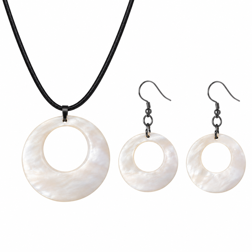 Natural Shell Statement Necklace Earrings Set – Abalone  Mother of Pearl – Heritage TT
