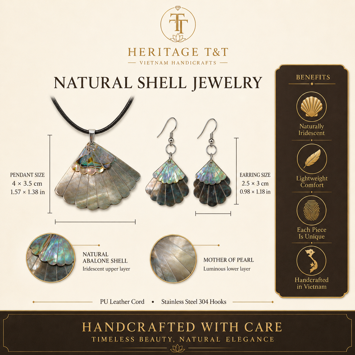 Organic Leaf Abalone - Mother of Pearl Necklace - Earrings Set – Heritage TT