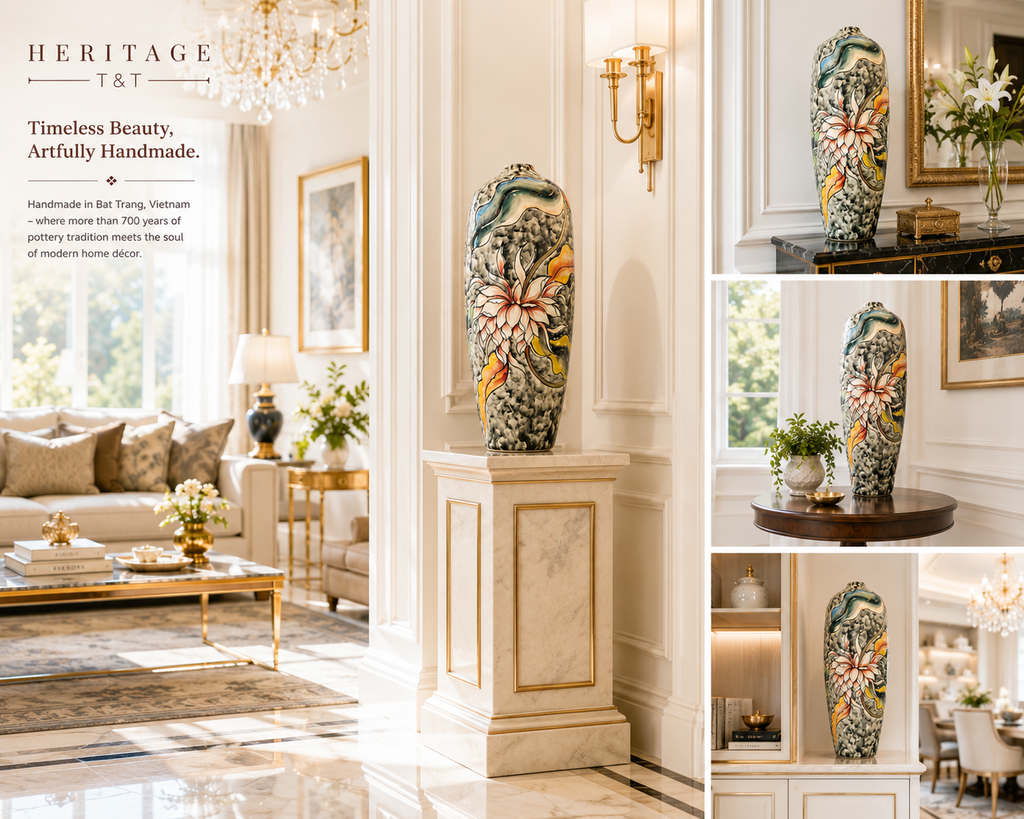 Handmade Mosaic Ceramic Vase – Artisan Design  – 40 cm (15.7 in) – Home Décor – Heritage T&T 3D Collection – Bat Trang Vietnam
