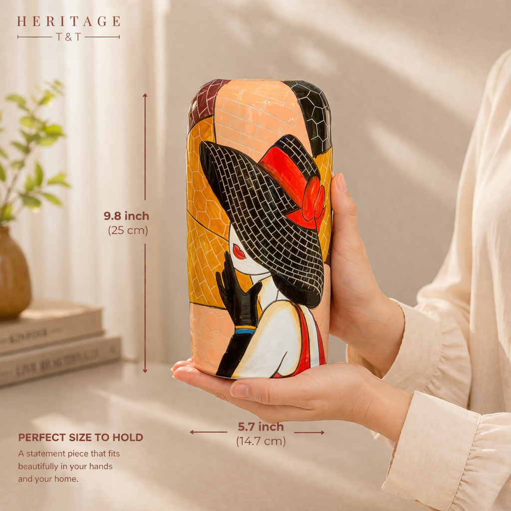 Handmade Mosaic Ceramic Vase – Lady Design  – 25 cm (9.8 in) – Home Décor – Heritage T&T Mosaic Collection – Bat Trang Vietnam