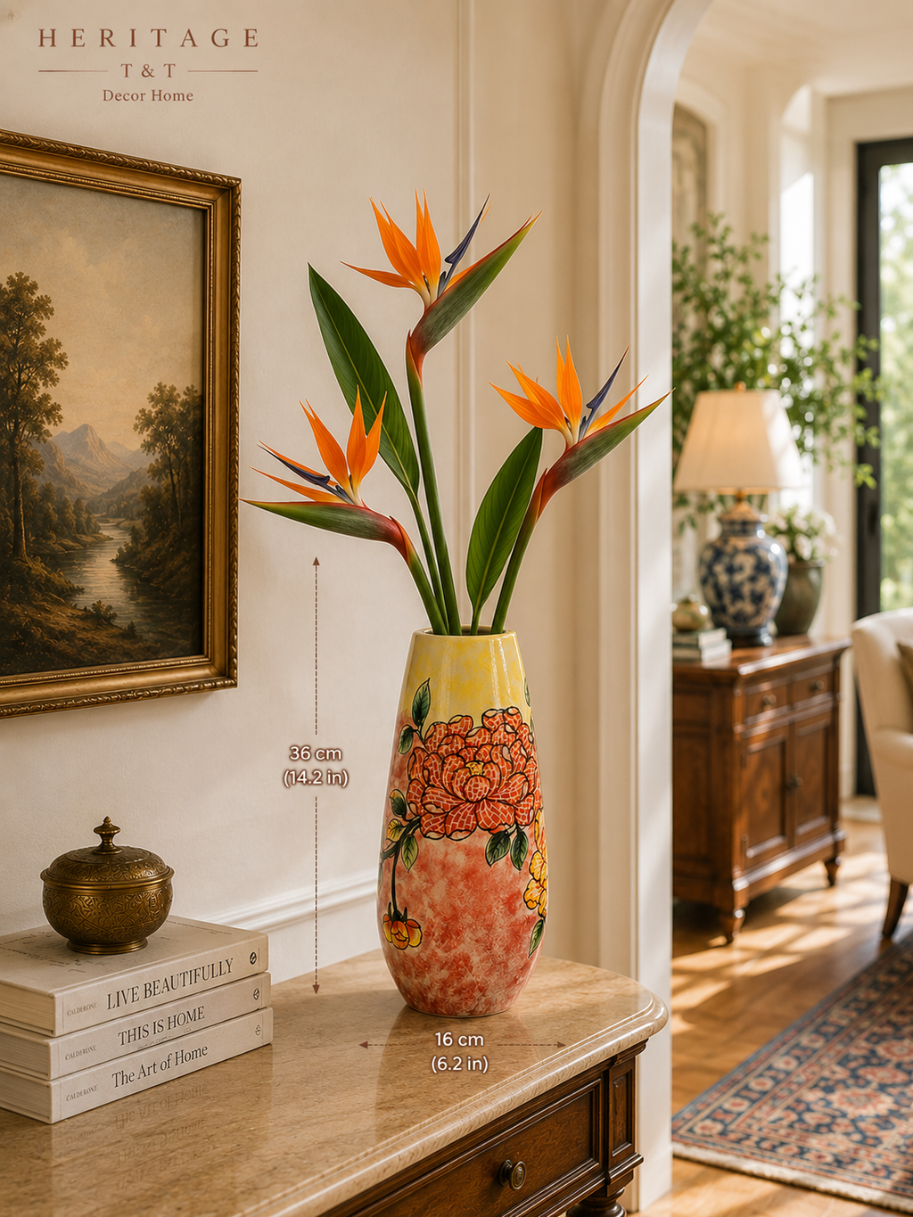 Handmade Mosaic Ceramic Vase – Flower Design  – 36.5 cm (14.4 in) – Home Décor – Heritage T&T Mosaic Collection – Bat Trang Vietnam