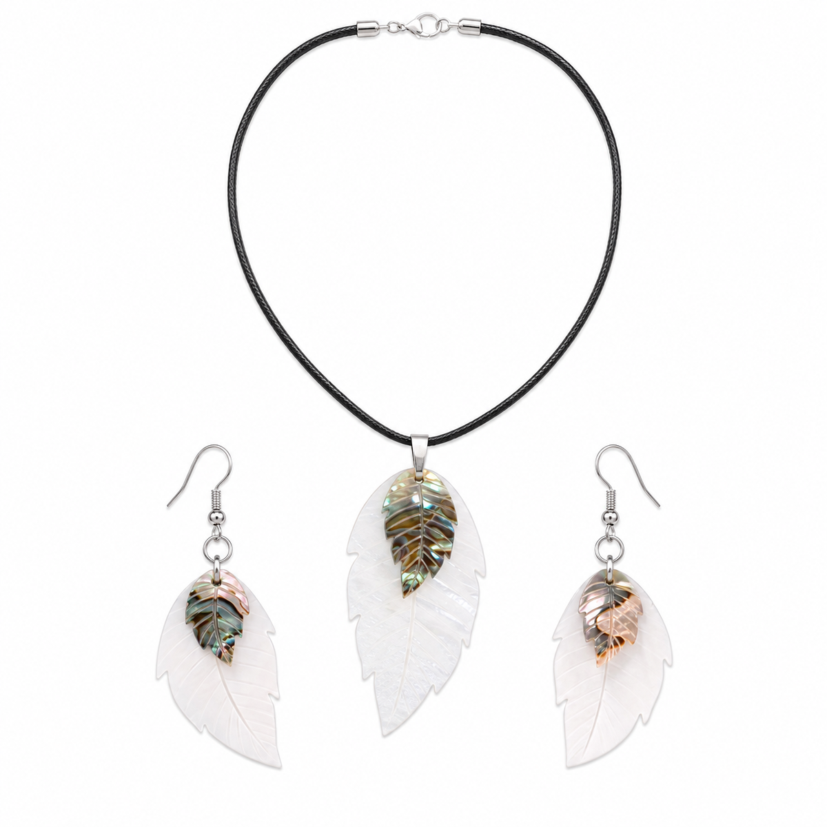 Organic Leaf Abalone - Mother of Pearl Necklace - Earrings Set – Heritage TT