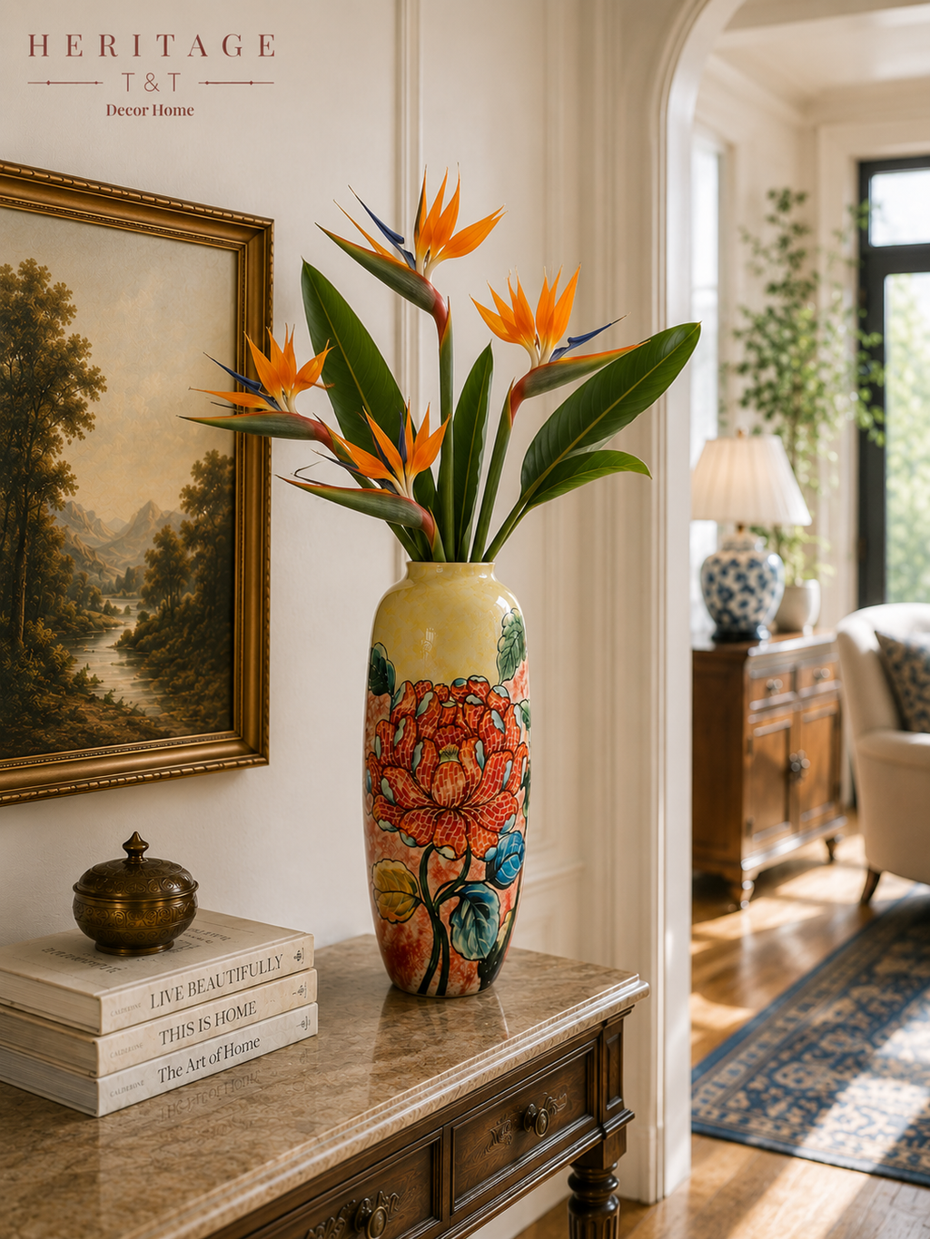 Handmade Mosaic Ceramic Vase – Flower Design  – 40 cm (15.7 in) – Home Décor – Heritage T&T Mosaic Collection – Bat Trang Vietnam