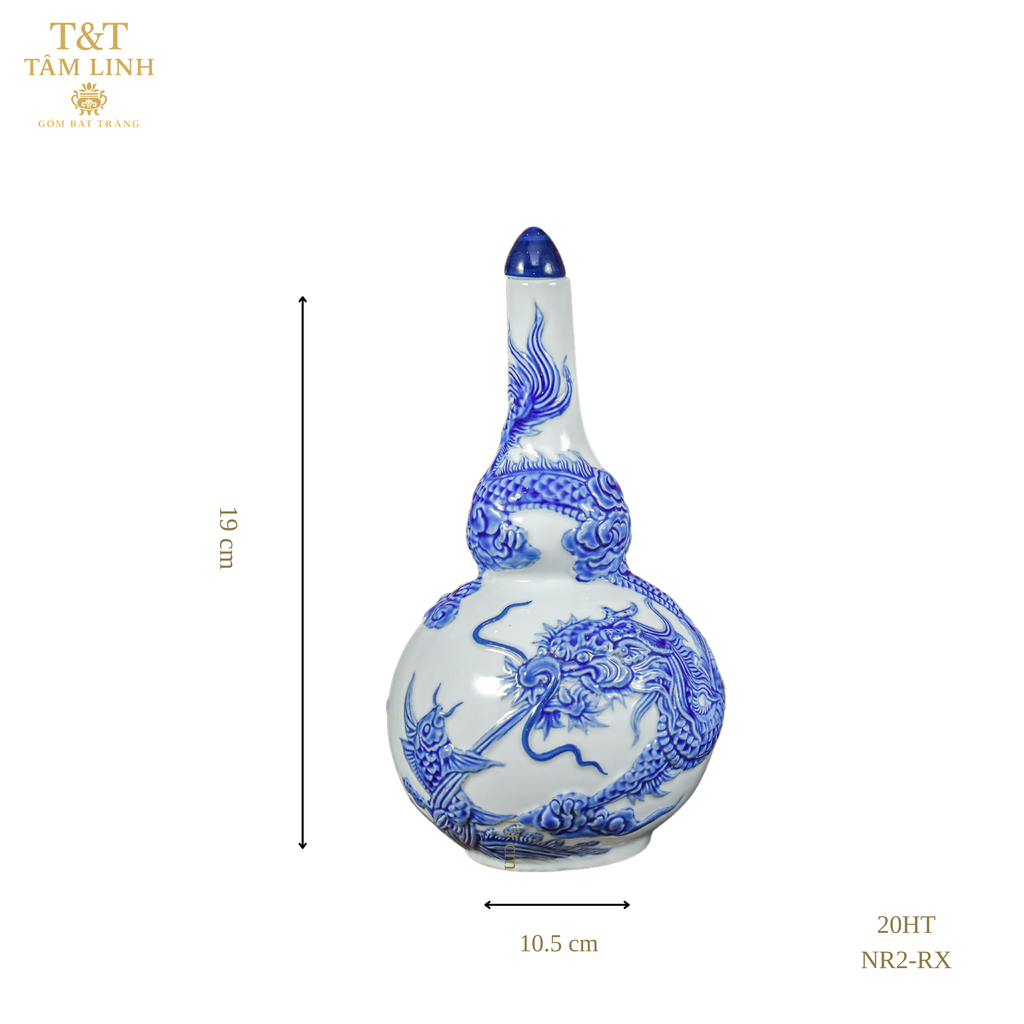 Heritage T&T Double Gourd Wine Vessel Altar Tâm An – 1 Pc – Bat Trang Handmade Vietnam