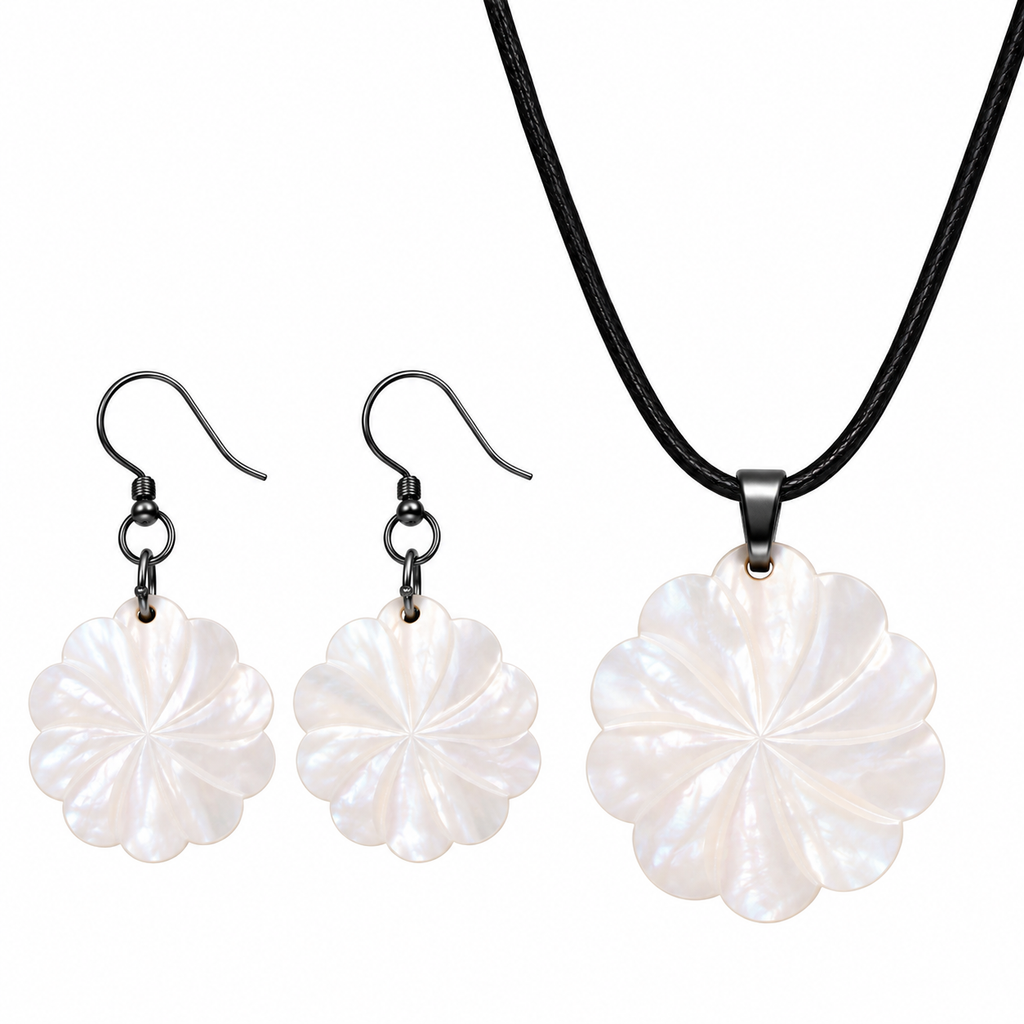Natural Shell Statement Necklace Earrings Set – Abalone  Mother of Pearl – Heritage TT