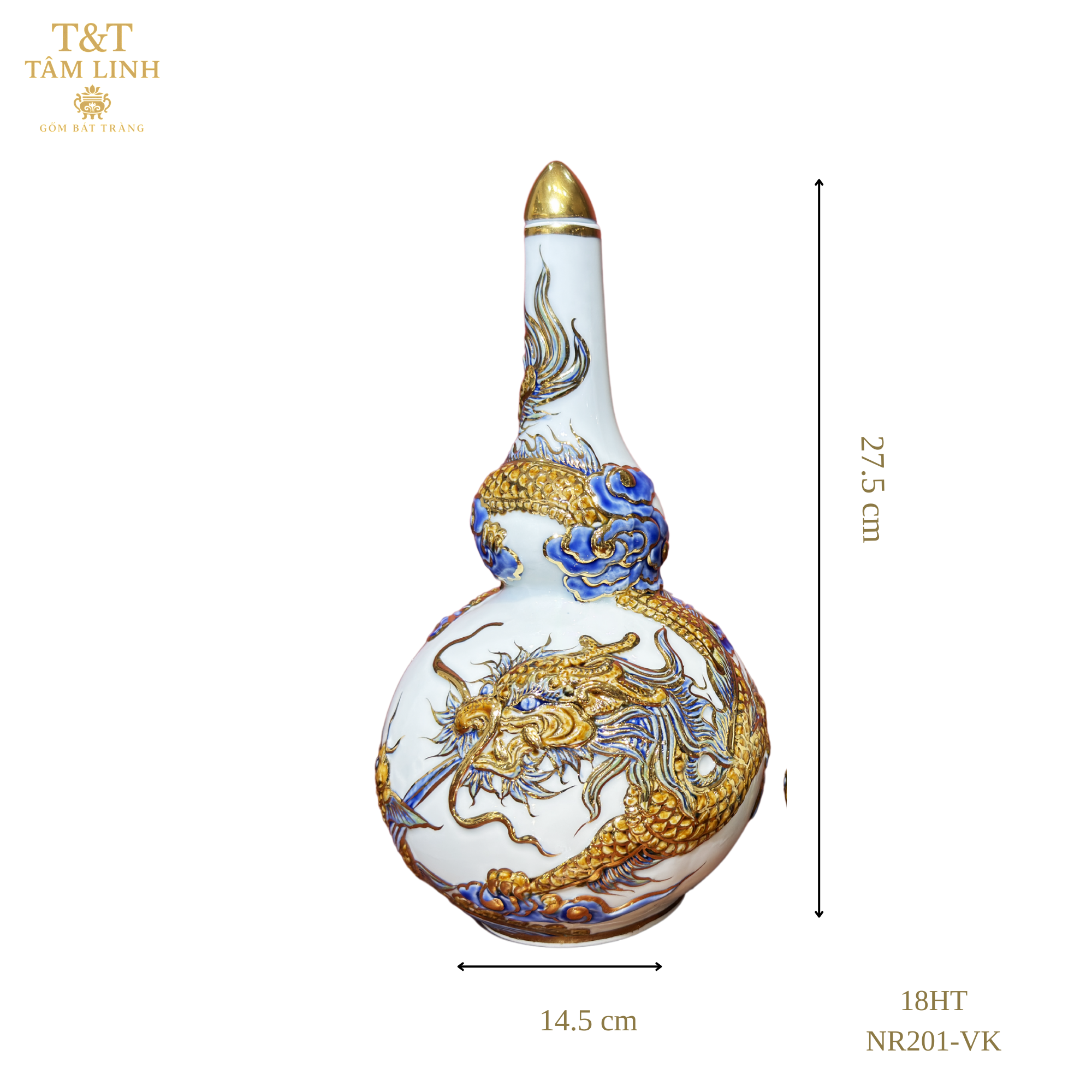 Heritage T&T Double Gourd Wine Vessel Altar Tâm An – 1 Pc – Bat Trang Handmade Vietnam