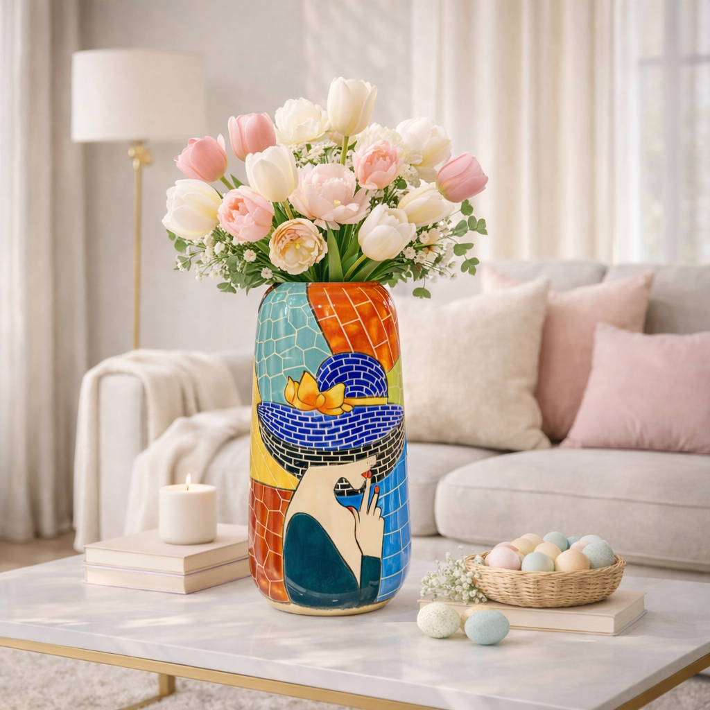 Handmade Mosaic Ceramic Vase – Lady Design  – 30 cm (11.8 in) – Home Décor – Heritage T&T Mosaic Collection – Bat Trang Vietnam