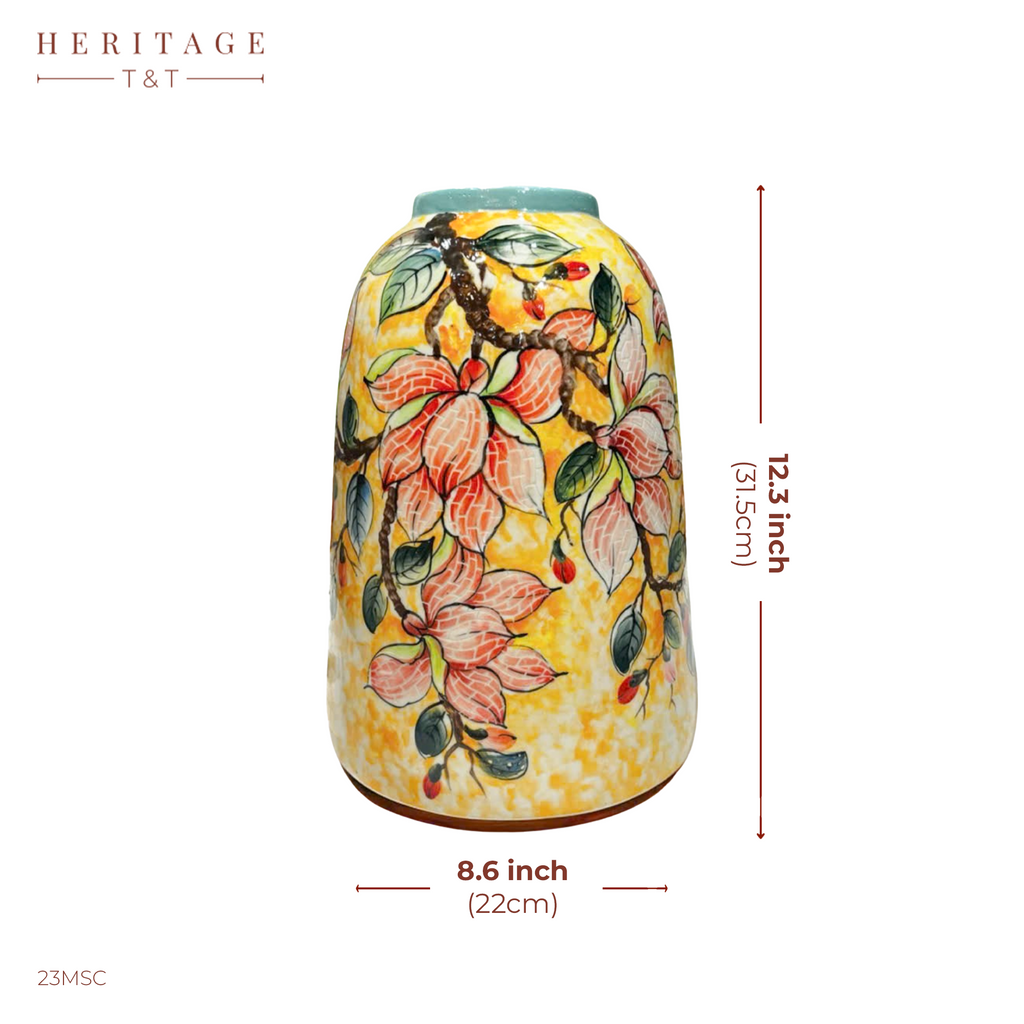 Handmade Mosaic Ceramic Vase – Flower Design  – 31.5 cm (12.4 in) – Home Décor – Heritage T&T Mosaic Collection – Bat Trang Vietnam
