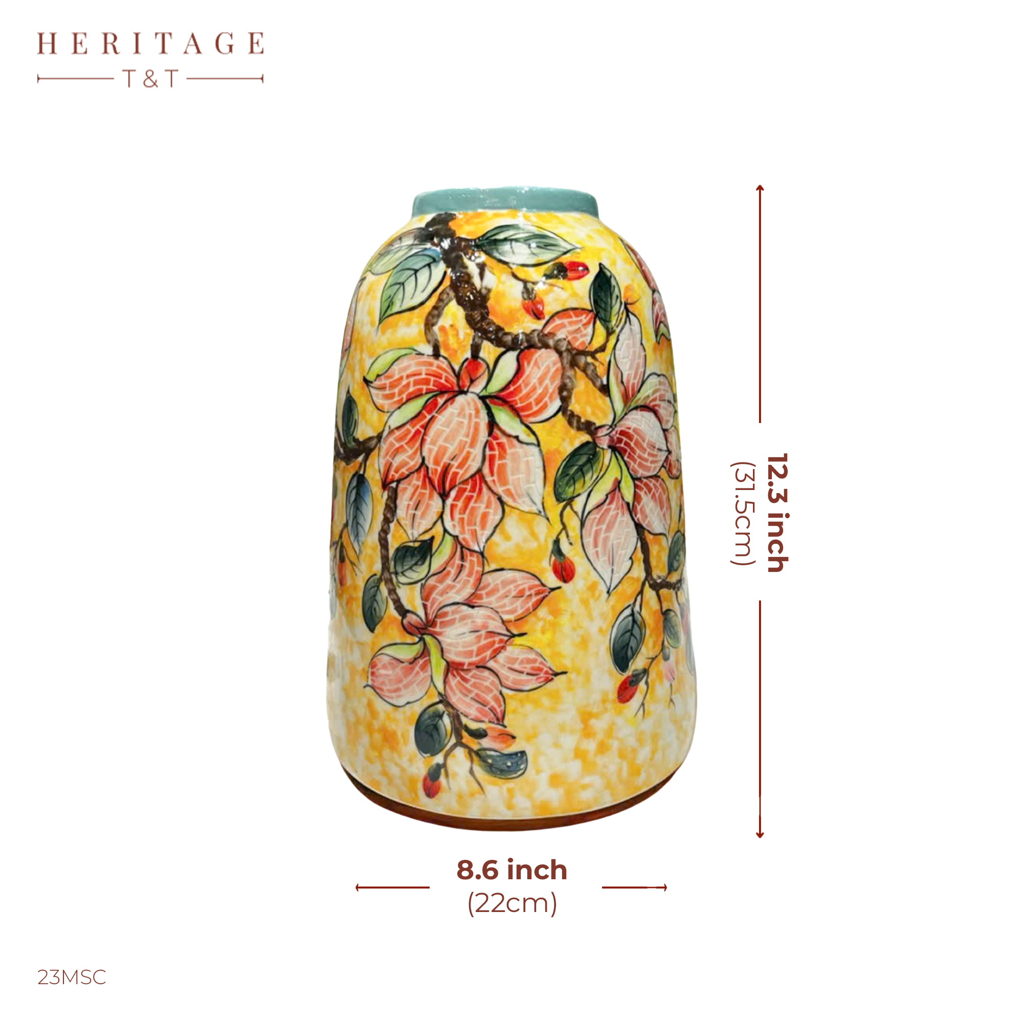 Handmade Mosaic Ceramic Vase – Flower Design  – 31.5 cm (12.4 in) – Home Décor – Heritage T&T Mosaic Collection – Bat Trang Vietnam