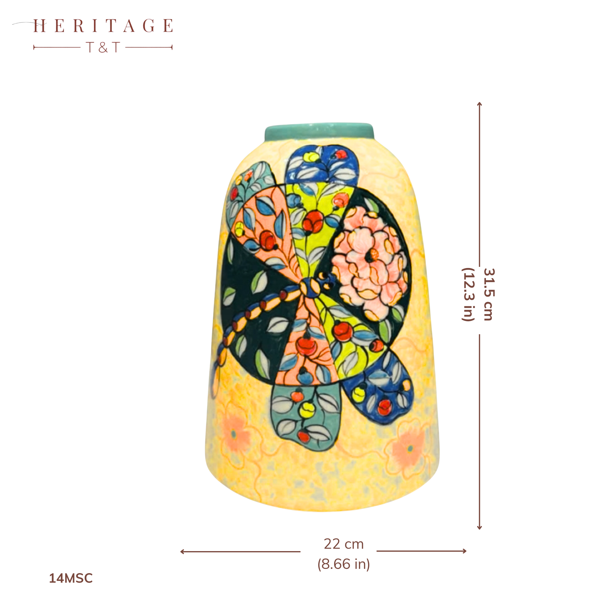 Handmade Mosaic Ceramic Vase – Dragonfly Design  – 31.5 cm (12.4 in) – Home Décor – Heritage T&T Mosaic Collection – Bat Trang Vietnam