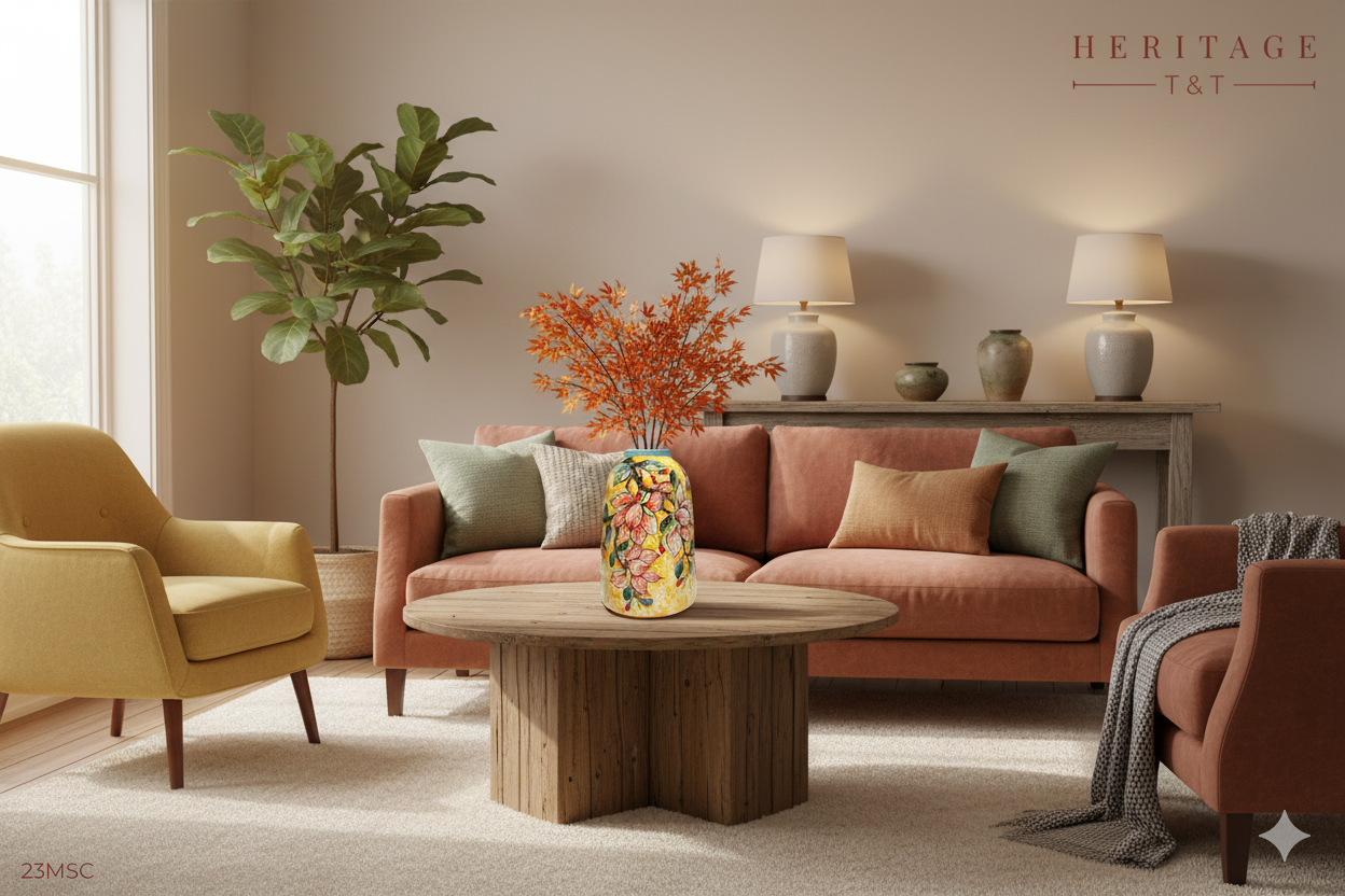 Handmade Mosaic Ceramic Vase – Flower Design  – 31.5 cm (12.4 in) – Home Décor – Heritage T&T Mosaic Collection – Bat Trang Vietnam