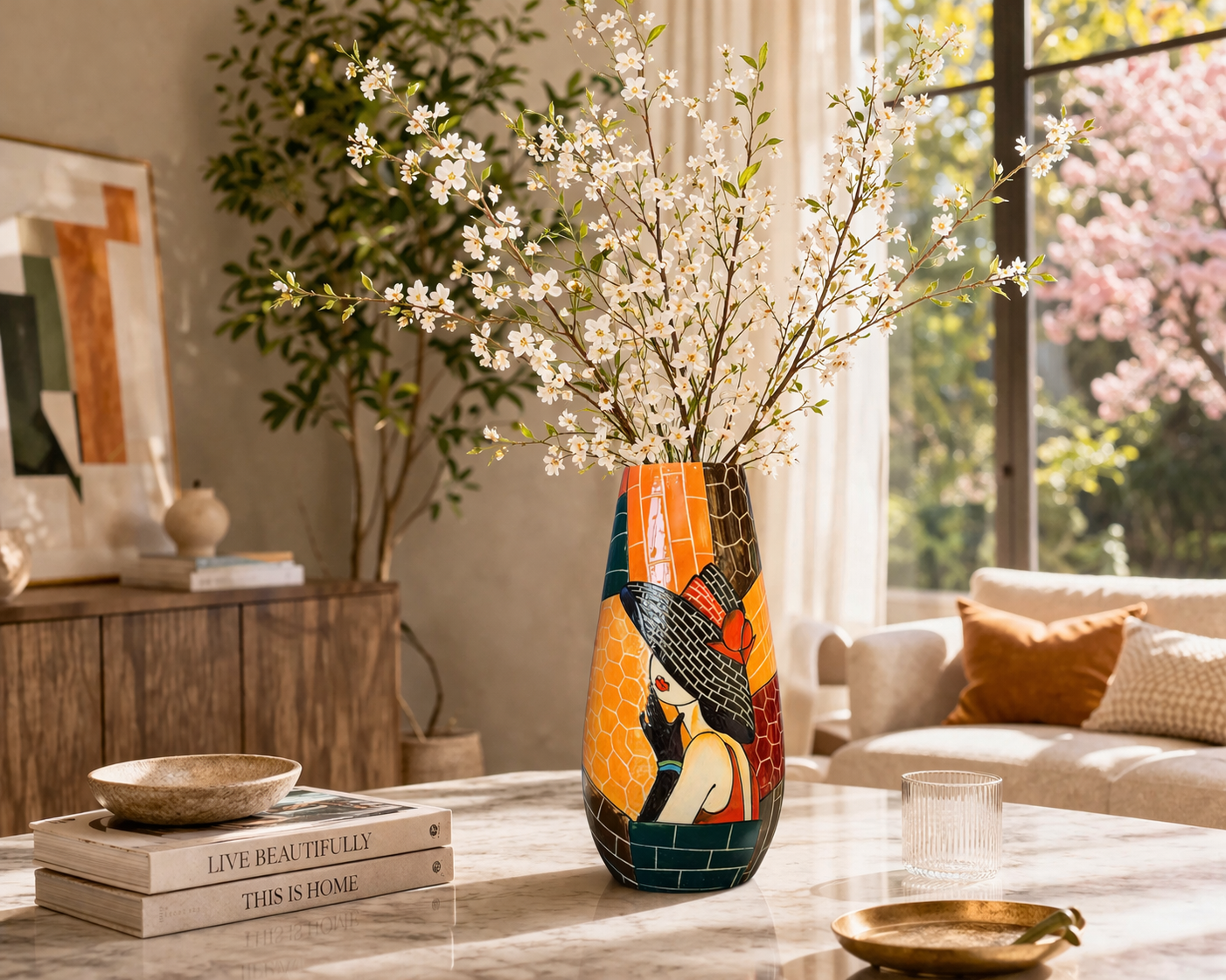Handmade Mosaic Ceramic Vase – Lady Design  – 36.5 cm (14.4 in) – Home Décor – Heritage T&T Mosaic Collection – Bat Trang Vietnam