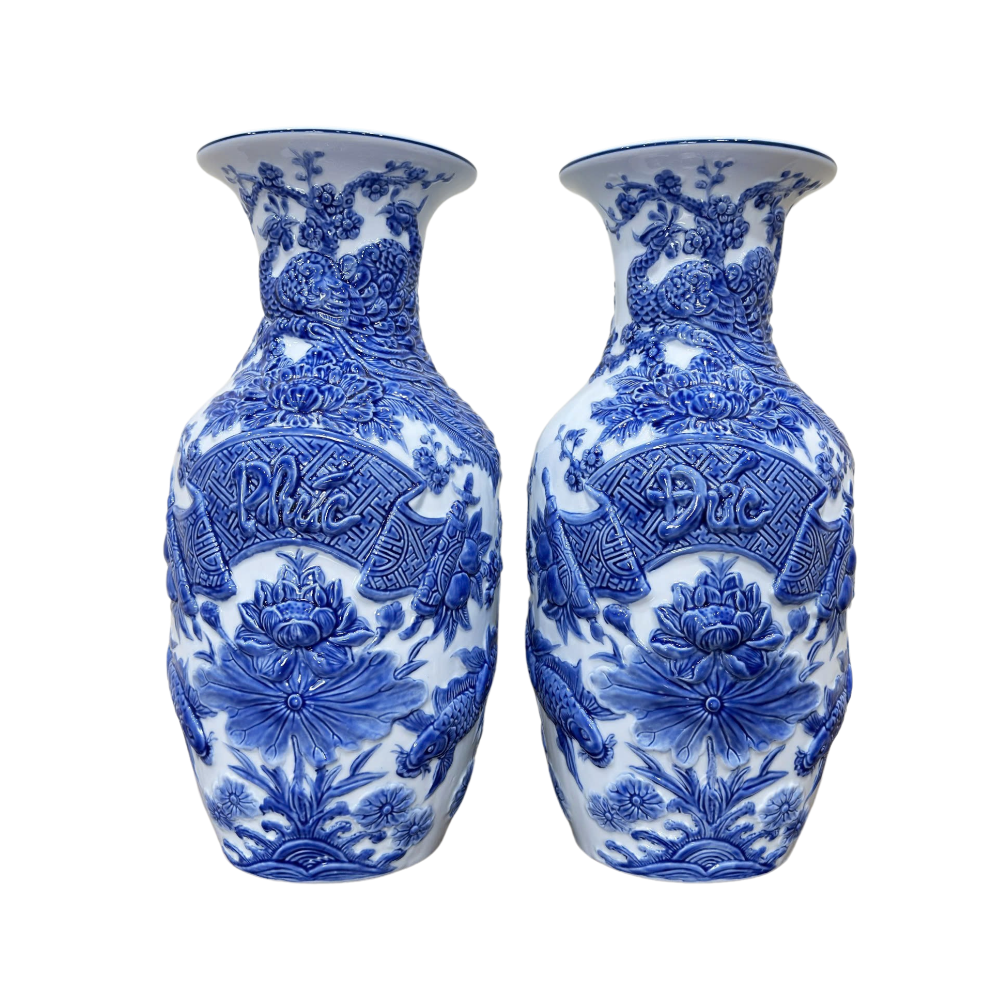 Heritage T&T Prosperity Vase Phuc Duc Tâm An – 1 Pair – Bat Trang Handmade Vietnam