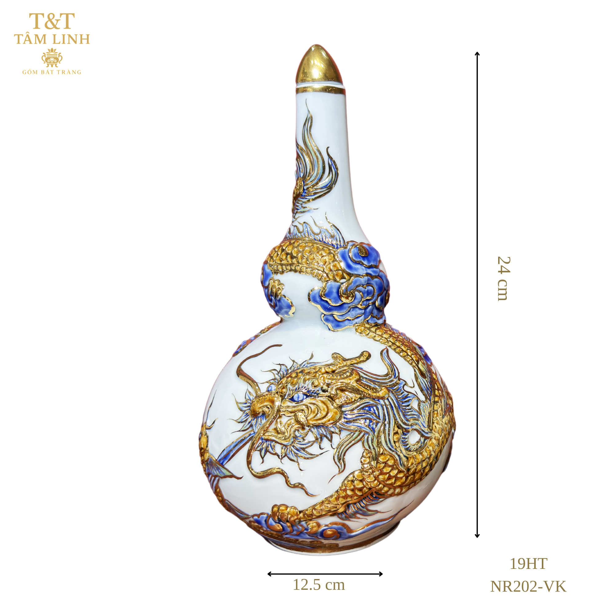 Heritage T&T Double Gourd Wine Vessel Altar Tâm An – 1 Pc – Bat Trang Handmade Vietnam