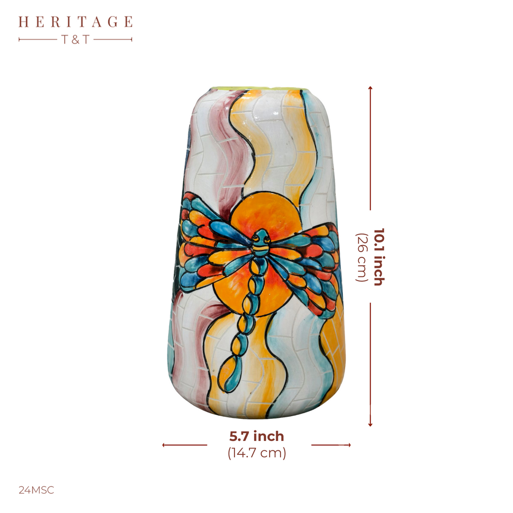 Handmade Mosaic Ceramic Vase – Dragonfly Design  – 26 cm (10.2 in) – Home Décor – Heritage T&T Mosaic Collection – Bat Trang Vietnam