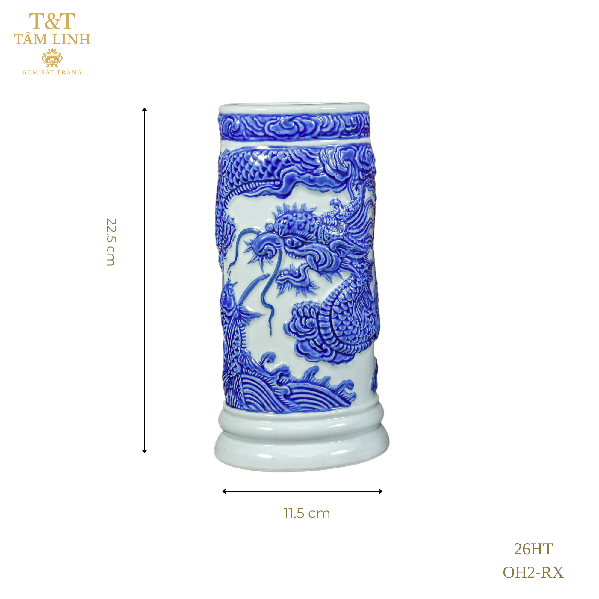 Heritage T&T Ceramic Incense Holder Tube Altar Tâm An  – 1 Pc – Bat Trang Handmade Vietnam