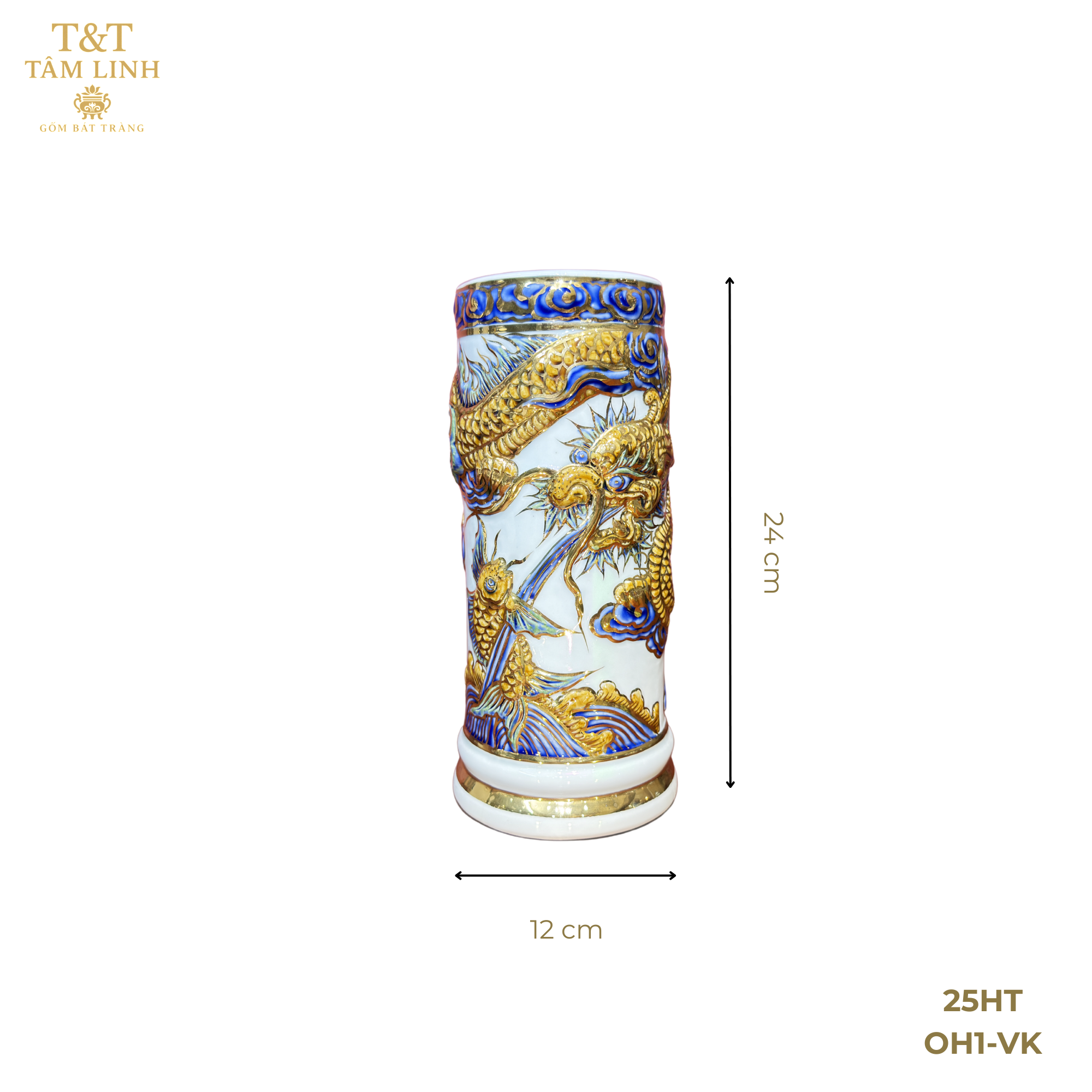 Heritage T&T Ceramic Incense Holder Tube Altar Tâm An  – 1 Pc – Bat Trang Handmade Vietnam