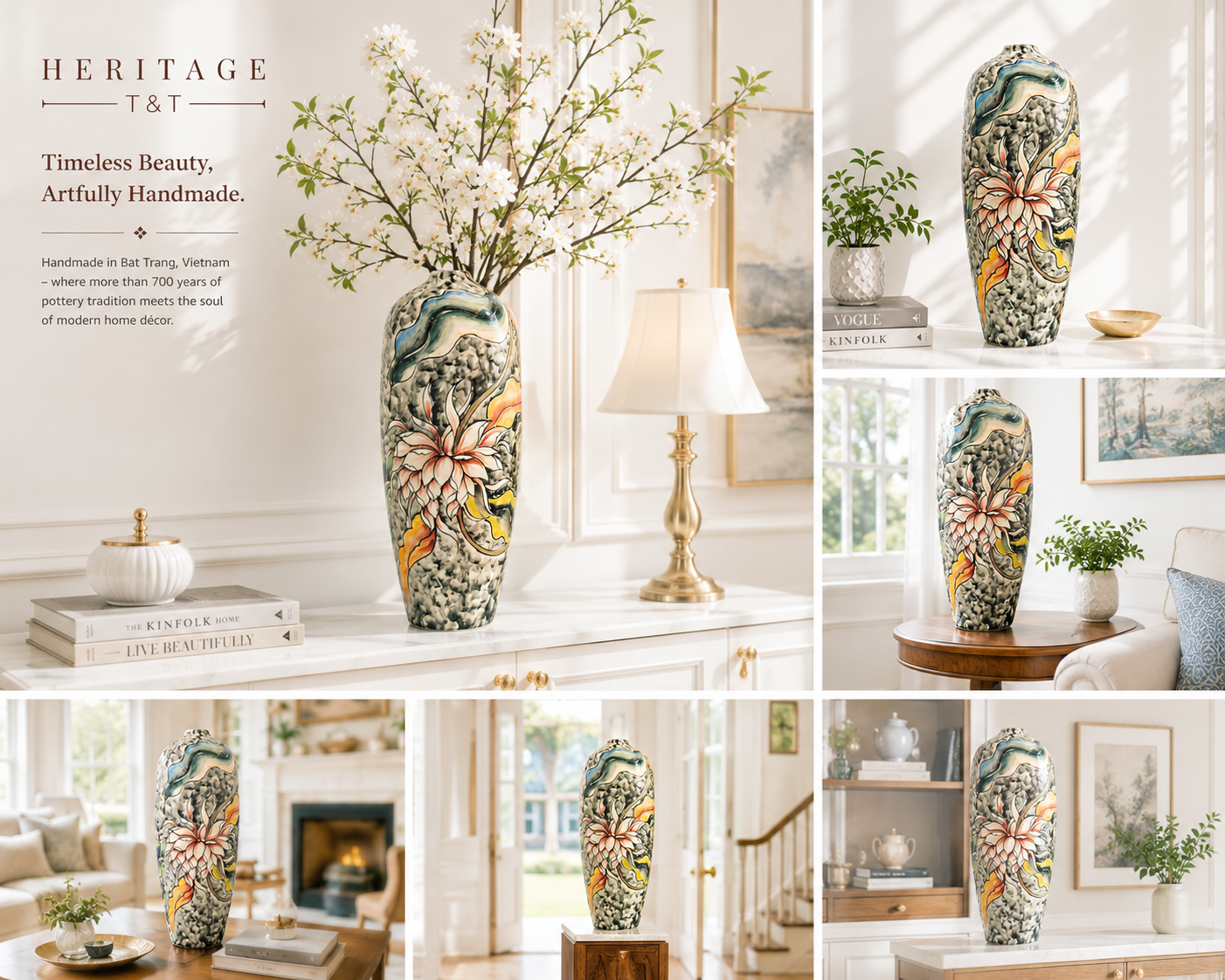 Handmade Mosaic Ceramic Vase – Artisan Design  – 40 cm (15.7 in) – Home Décor – Heritage T&T 3D Collection – Bat Trang Vietnam