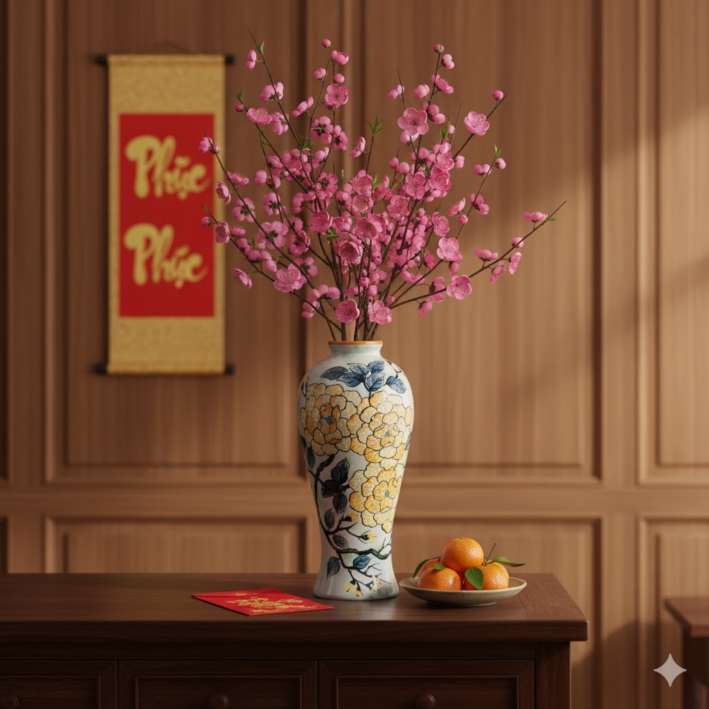 Handmade Mosaic Ceramic Vase – Flower Design  – 36 cm (14.2 in) – Home Décor – Heritage T&T Mosaic Collection – Bat Trang Vietnam