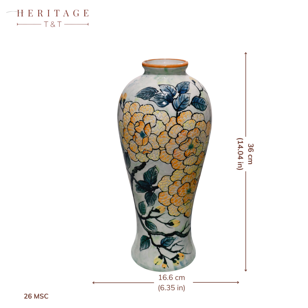 Handmade Mosaic Ceramic Vase – Flower Design  – 36 cm (14.2 in) – Home Décor – Heritage T&T Mosaic Collection – Bat Trang Vietnam